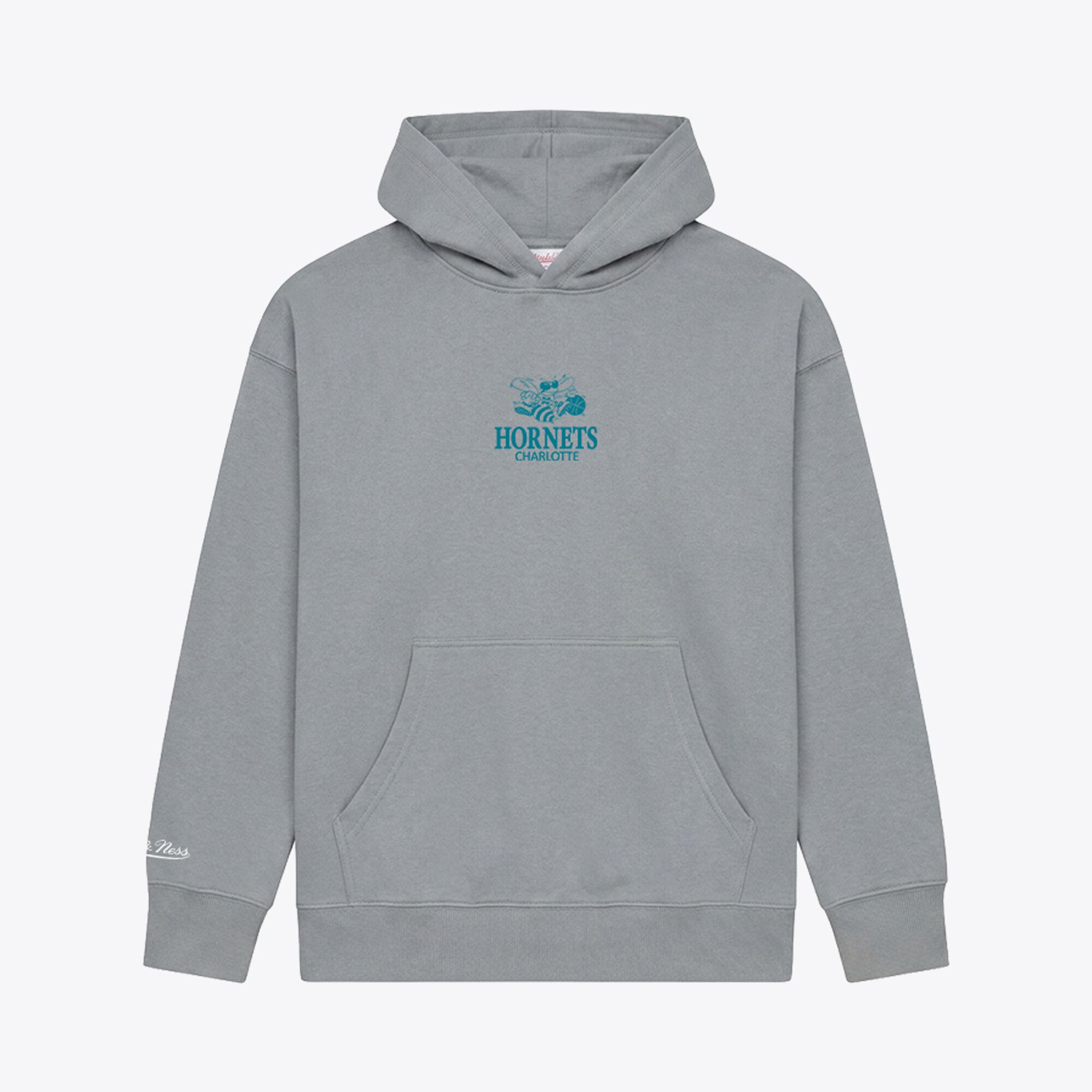 Sweat à capuche en polaire grise Mitchell & Ness pour homme, modèle Charlotte Hornets Core.