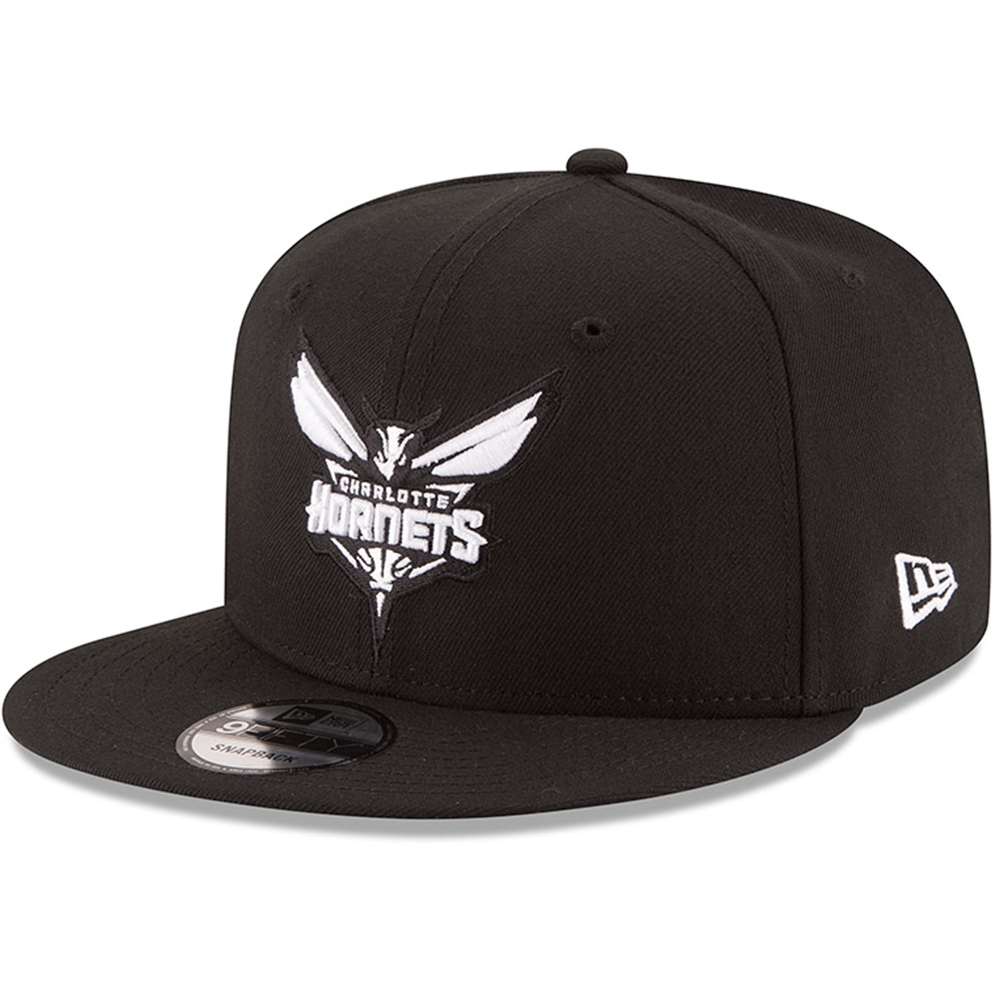 Men's Charlotte Hornets New Era Black Black & White Logo 9FIFTY Adjustable Snapback Hat