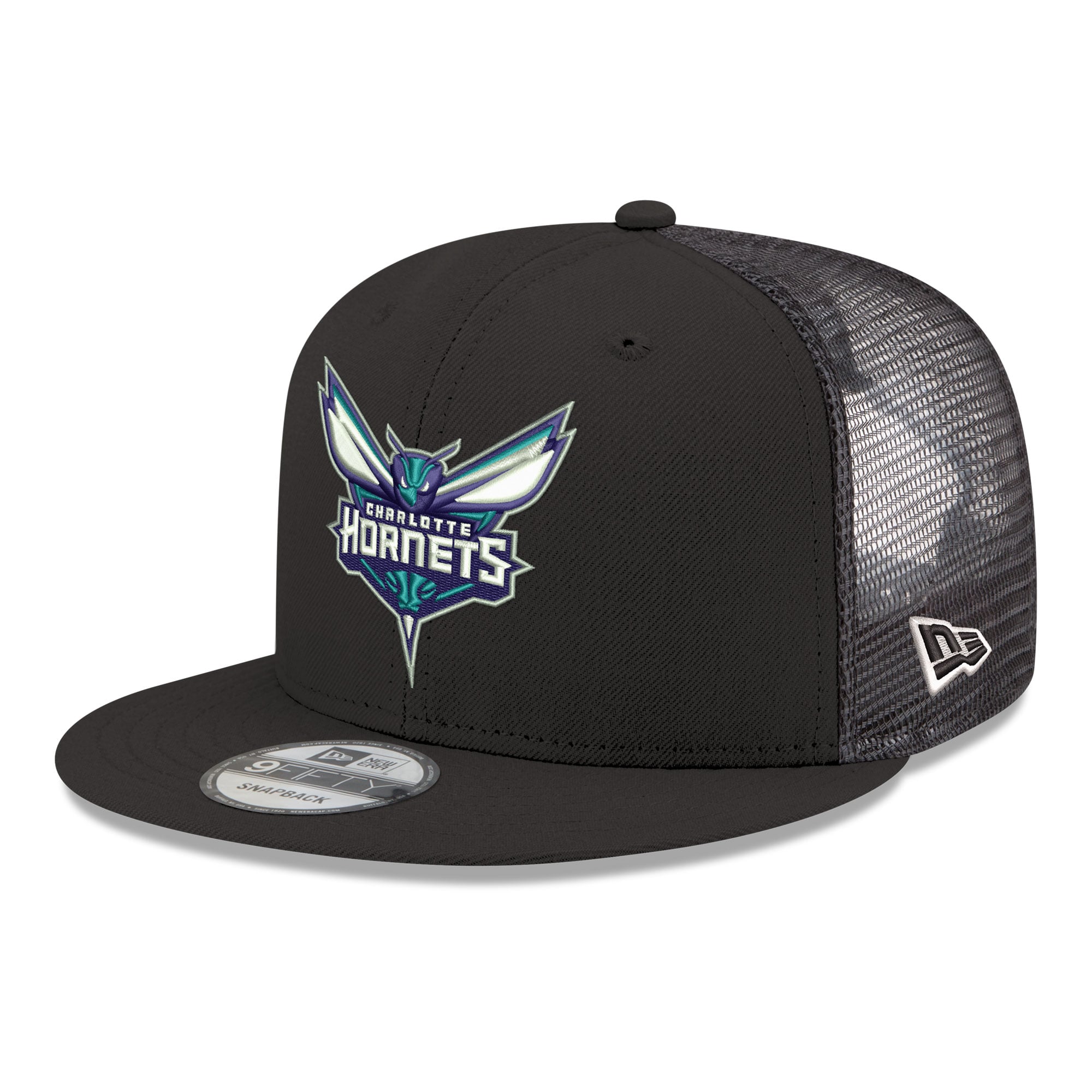 Men's Charlotte Hornets New Era Black Core Logo Meshback 9FIFTY Snapback Hat