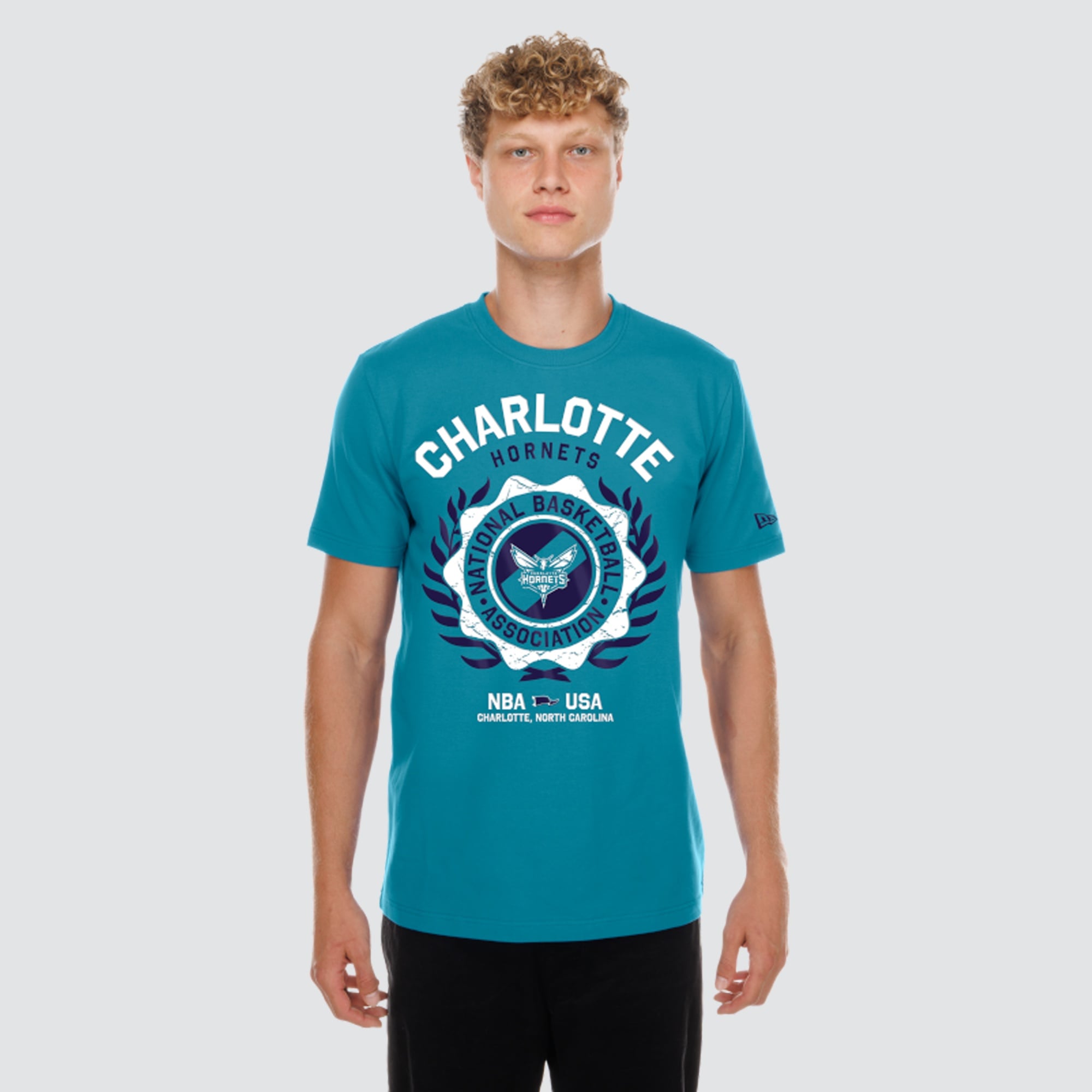 T-shirt floqué New Era bleu sarcelle Charlotte Hornets pour homme