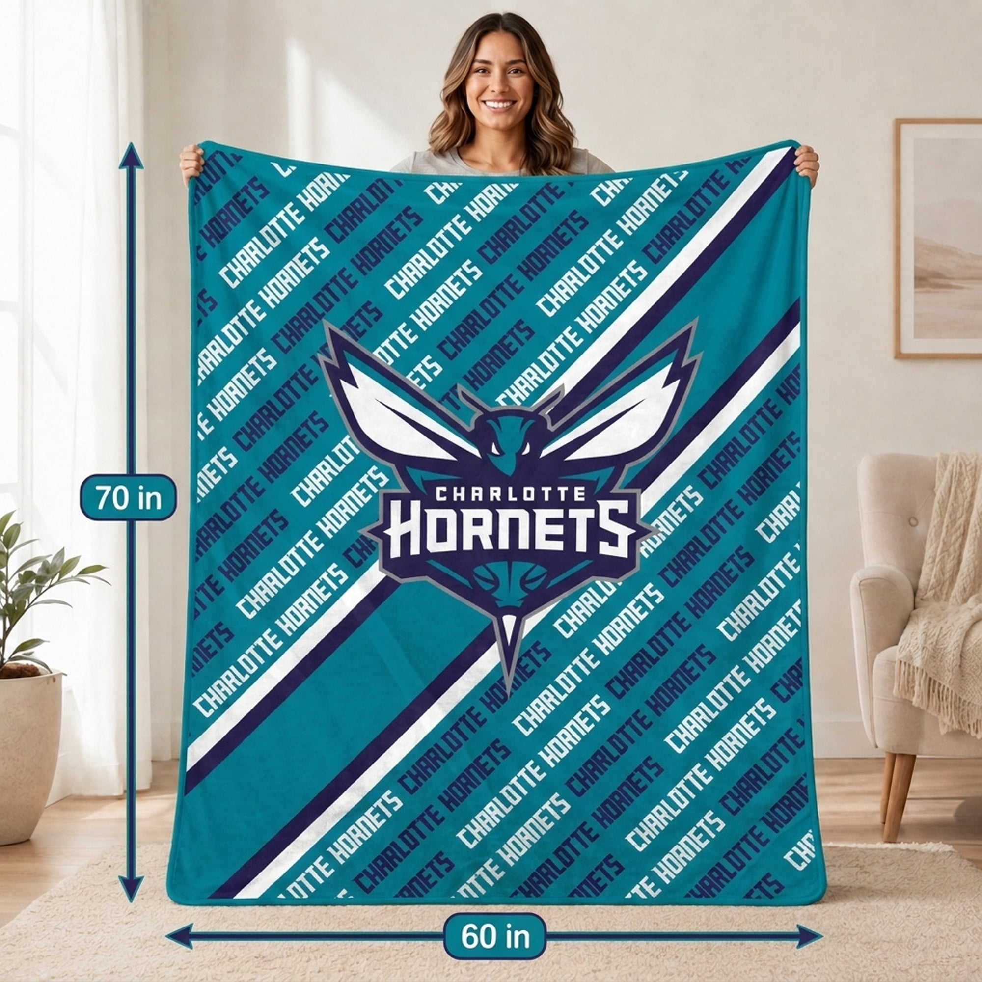 Pegasus Charlotte Hornets 60" x 70" Diagonal Lined Wordmark Ultra Soft Blanket