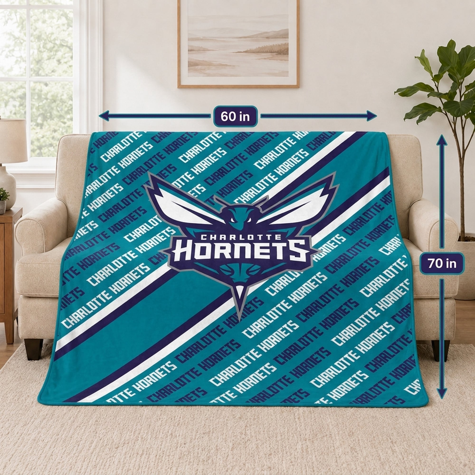 Pegasus Charlotte Hornets 60" x 70" Diagonal Lined Wordmark Ultra Soft Blanket