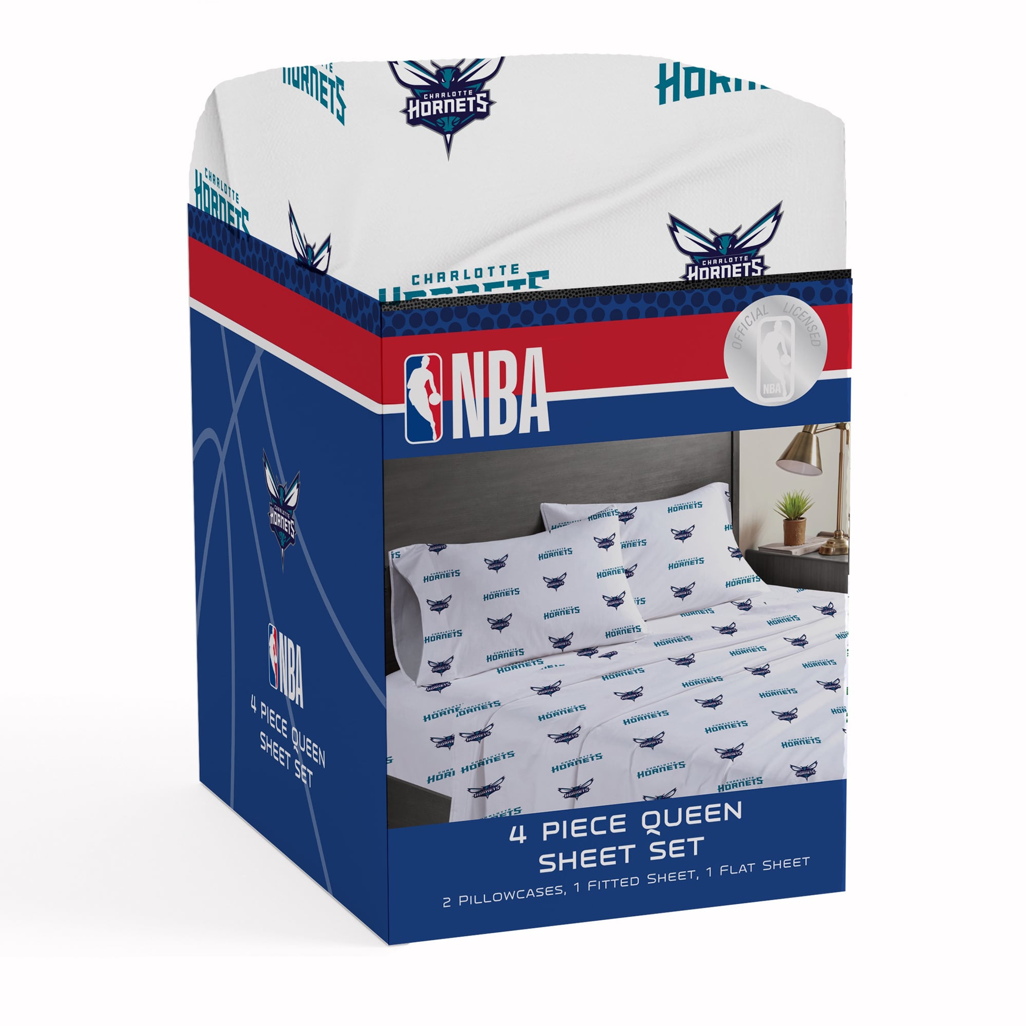 Ensemble de draps quatre pièces Pegasus Charlotte Hornets pour lit queen