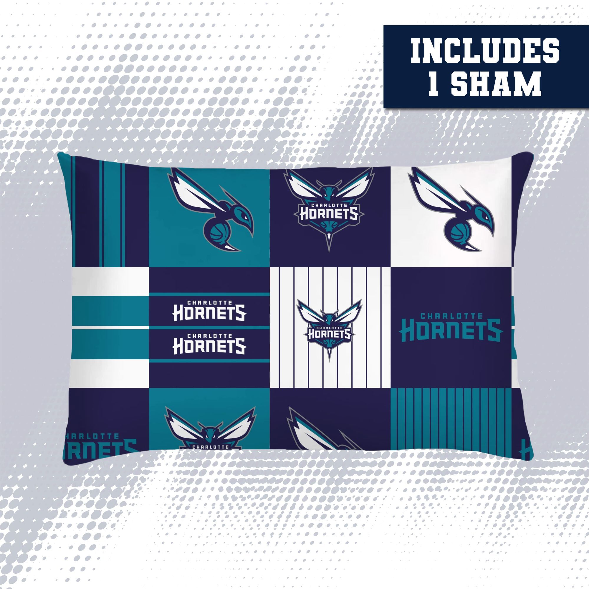 Ensemble de literie trois pièces à carreaux patchwork Pegasus Charlotte Hornets, format grand/queen.