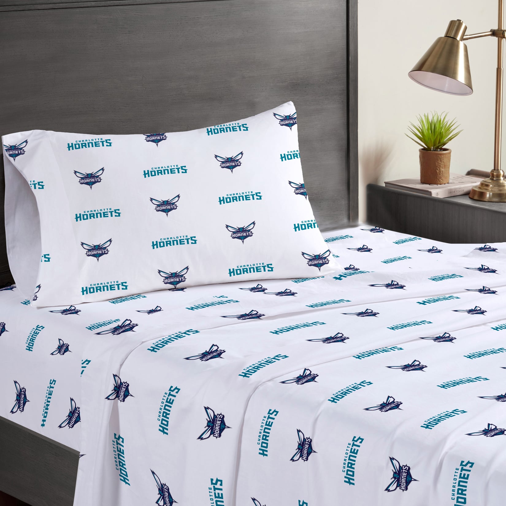Ensemble de draps trois pièces Pegasus Charlotte Hornets pour lit simple