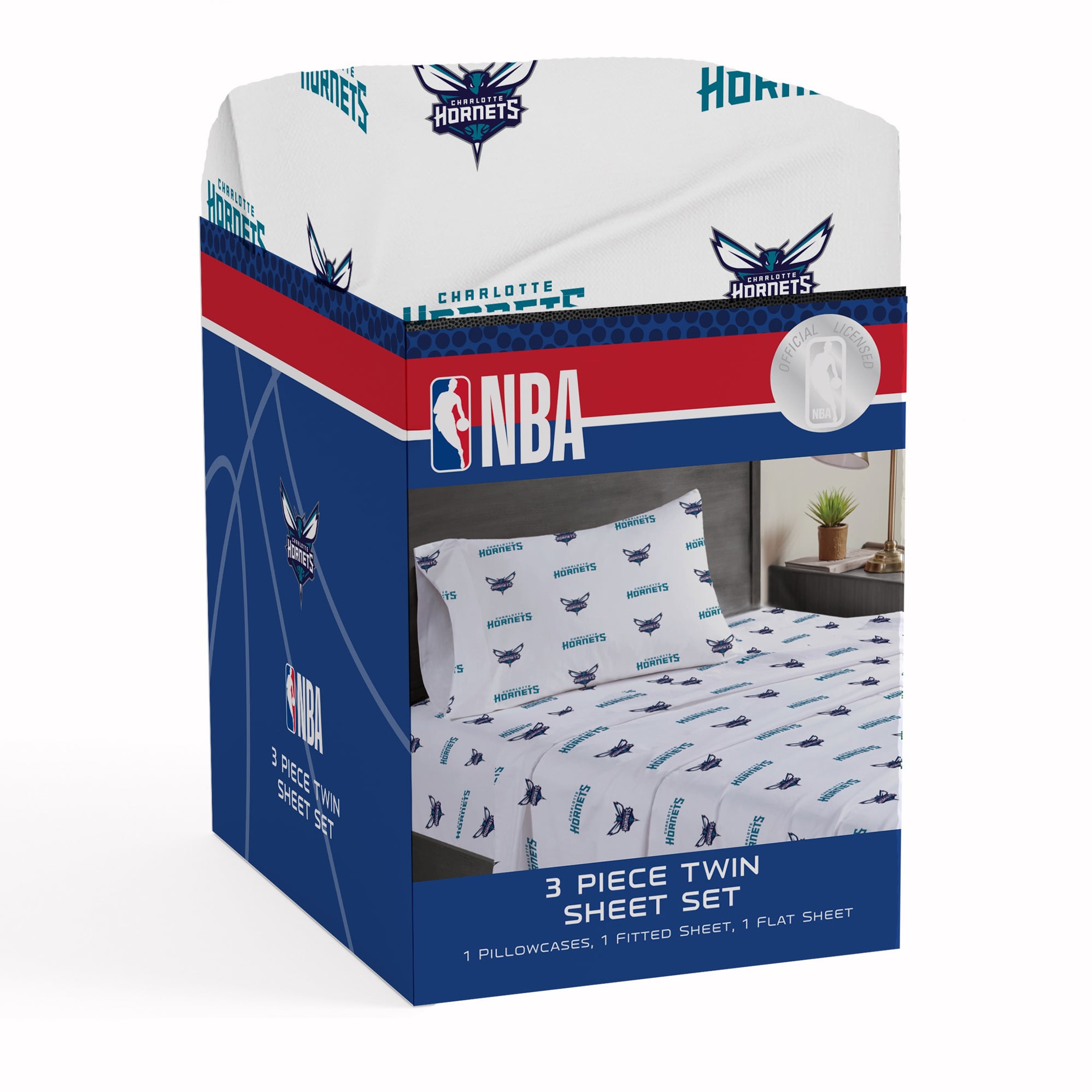 Ensemble de draps trois pièces Pegasus Charlotte Hornets pour lit simple