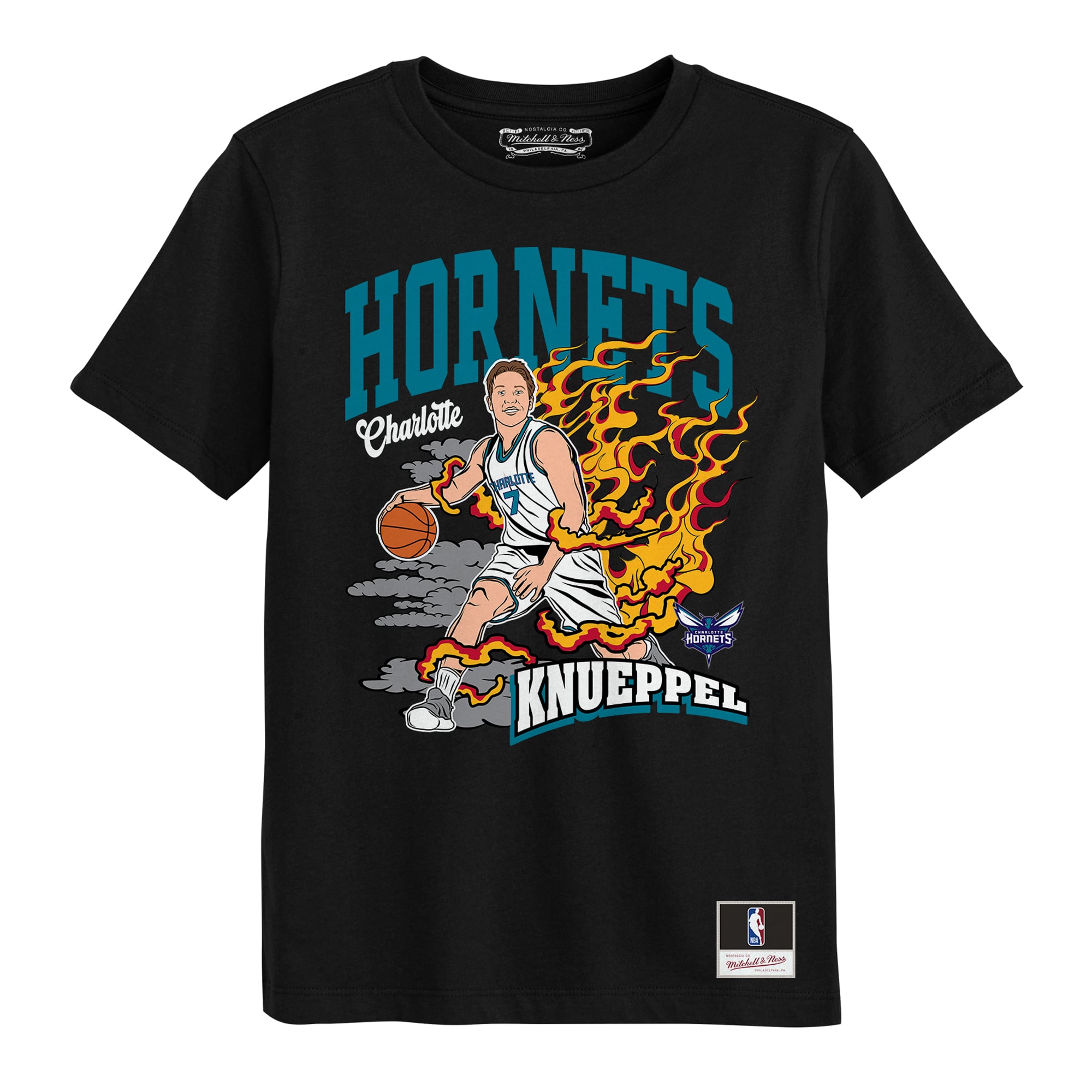 T-shirt Mitchell & Ness Kon Knueppel noir Charlotte Hornets Fired Up pour enfants d'âge préscolaire