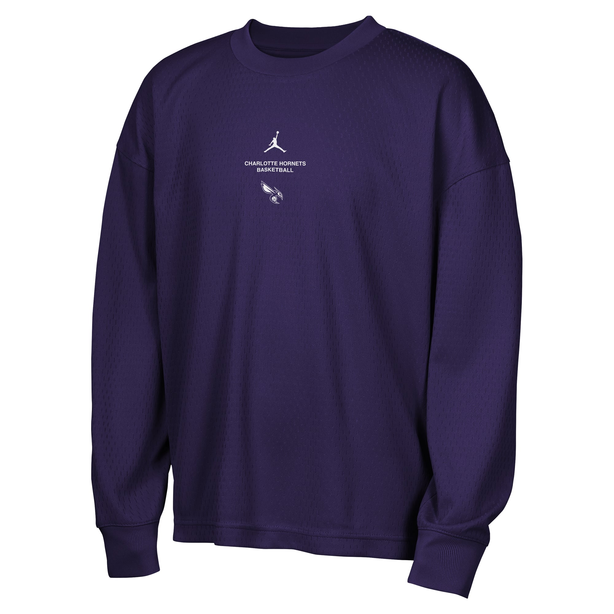 T-shirt à manches longues Jordan Brand violet Charlotte Hornets 2026 Standard Issue pour jeunes, performance avant-match