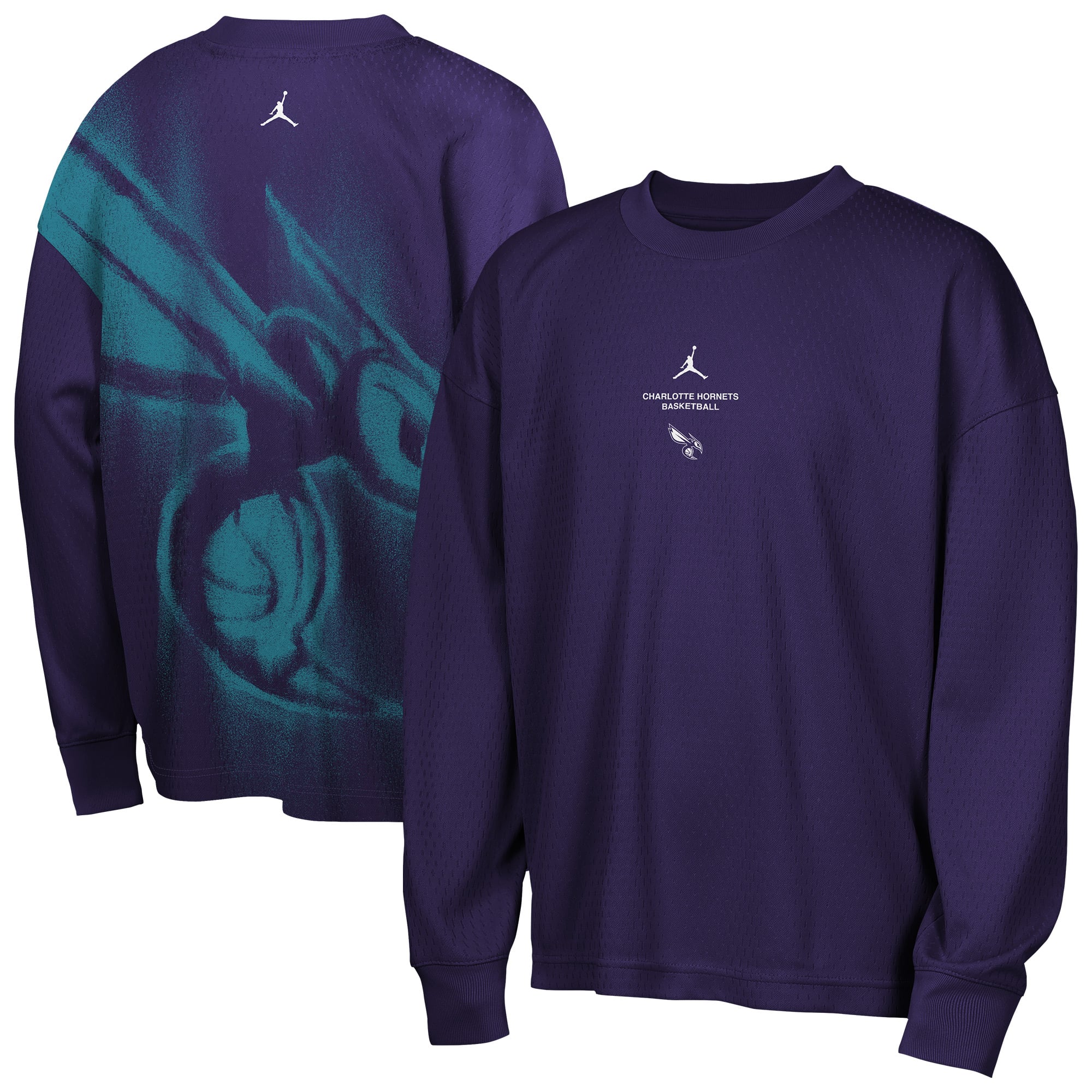 T-shirt à manches longues Jordan Brand violet Charlotte Hornets 2026 Standard Issue pour jeunes, performance avant-match