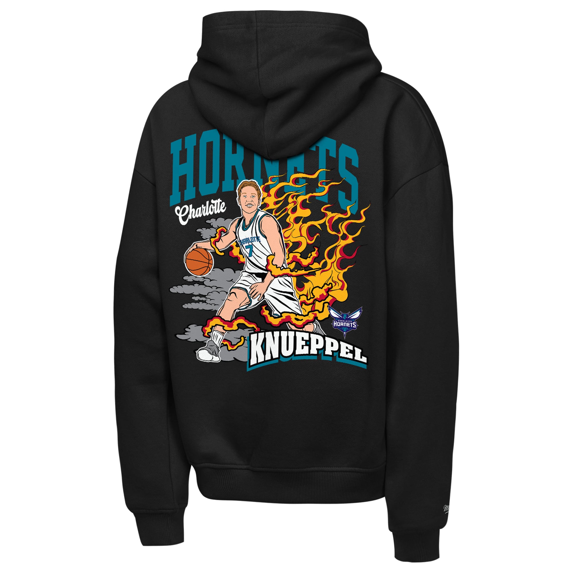 Sweat à capuche noir Mitchell & Ness Kon Knueppel pour jeunes Charlotte Hornets Fired Up