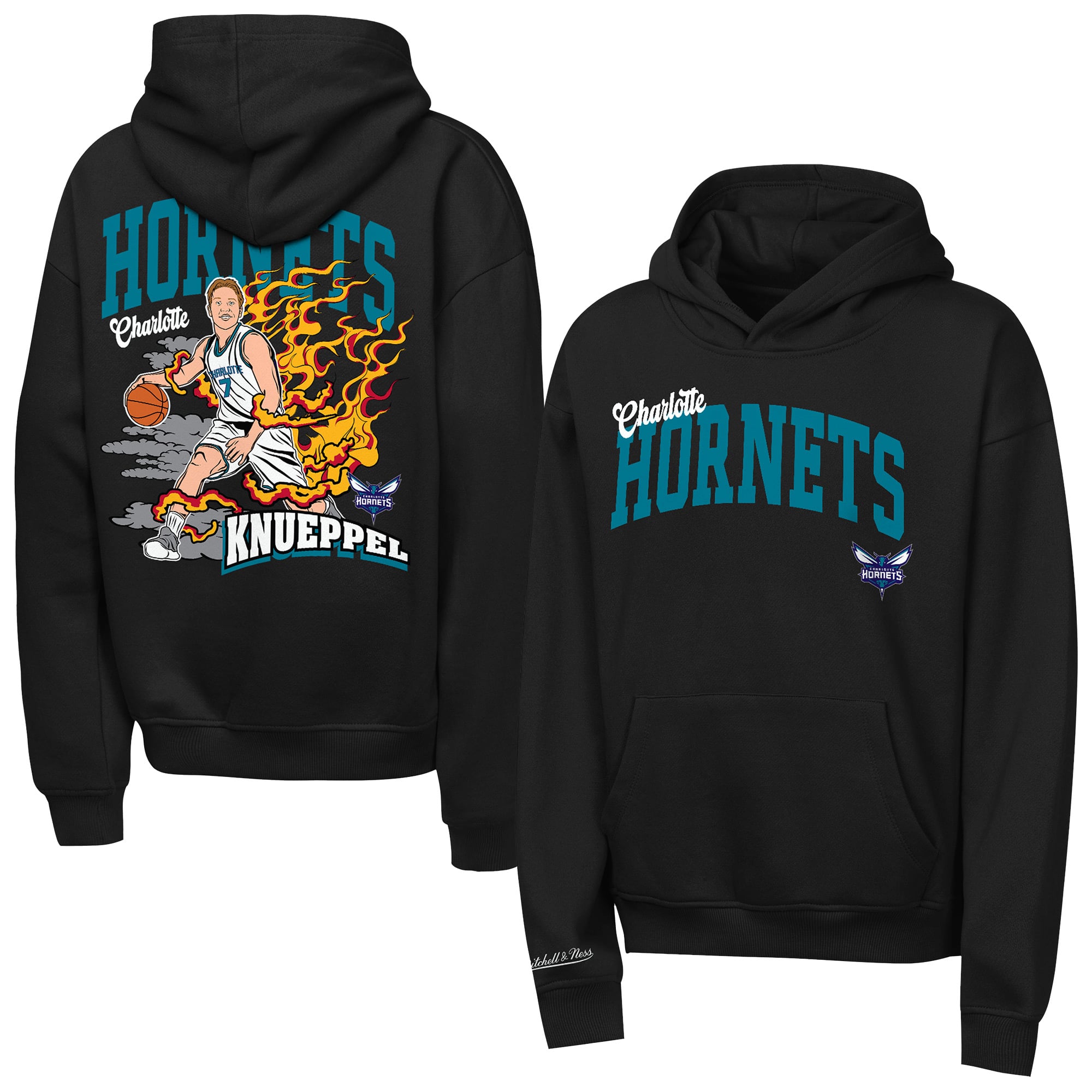 Sweat à capuche noir Mitchell & Ness Kon Knueppel pour jeunes Charlotte Hornets Fired Up
