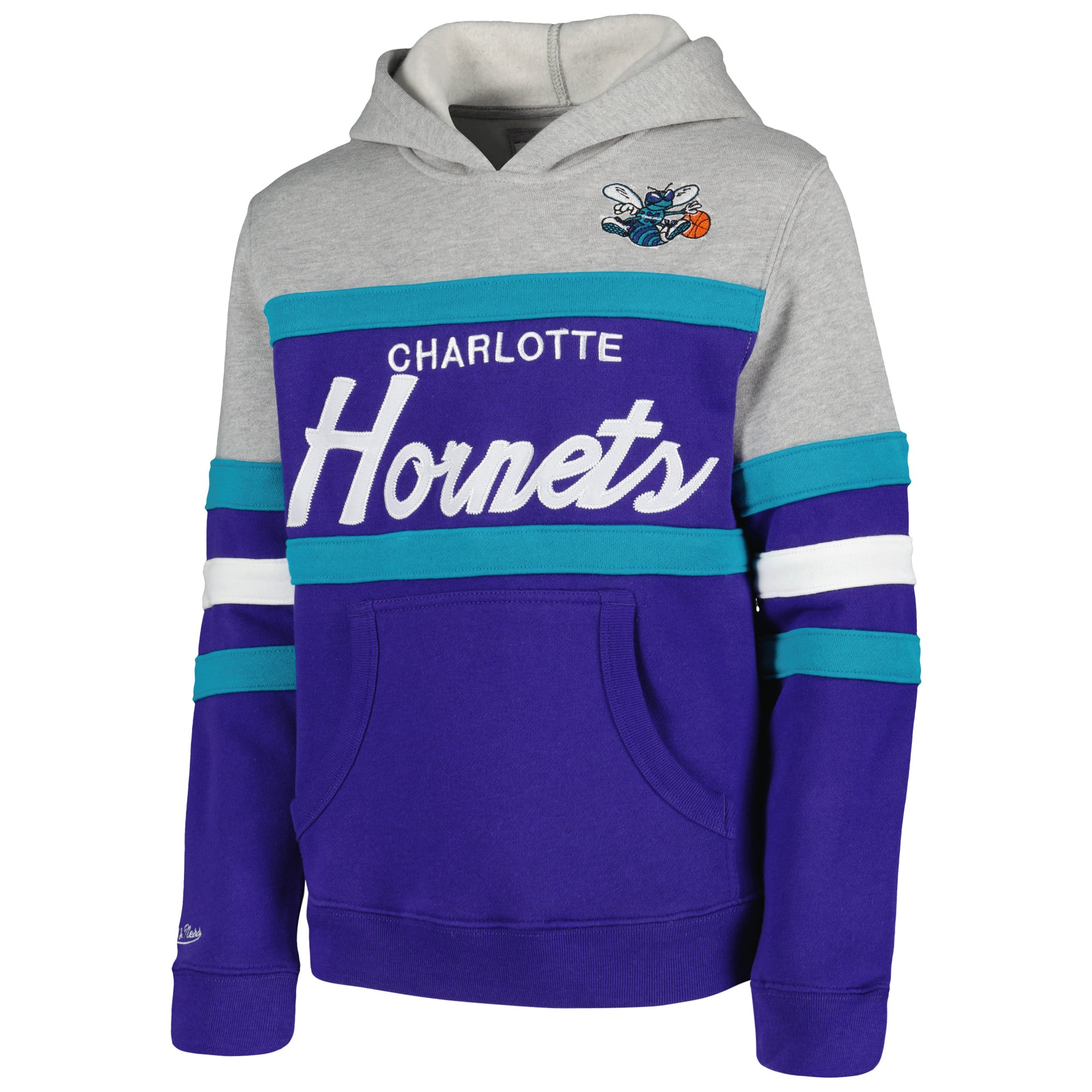 Youth Mitchell & Ness Purple/Heather Gray Charlotte Hornets Hardwood Classics Head Coach Pullover Hoodie
