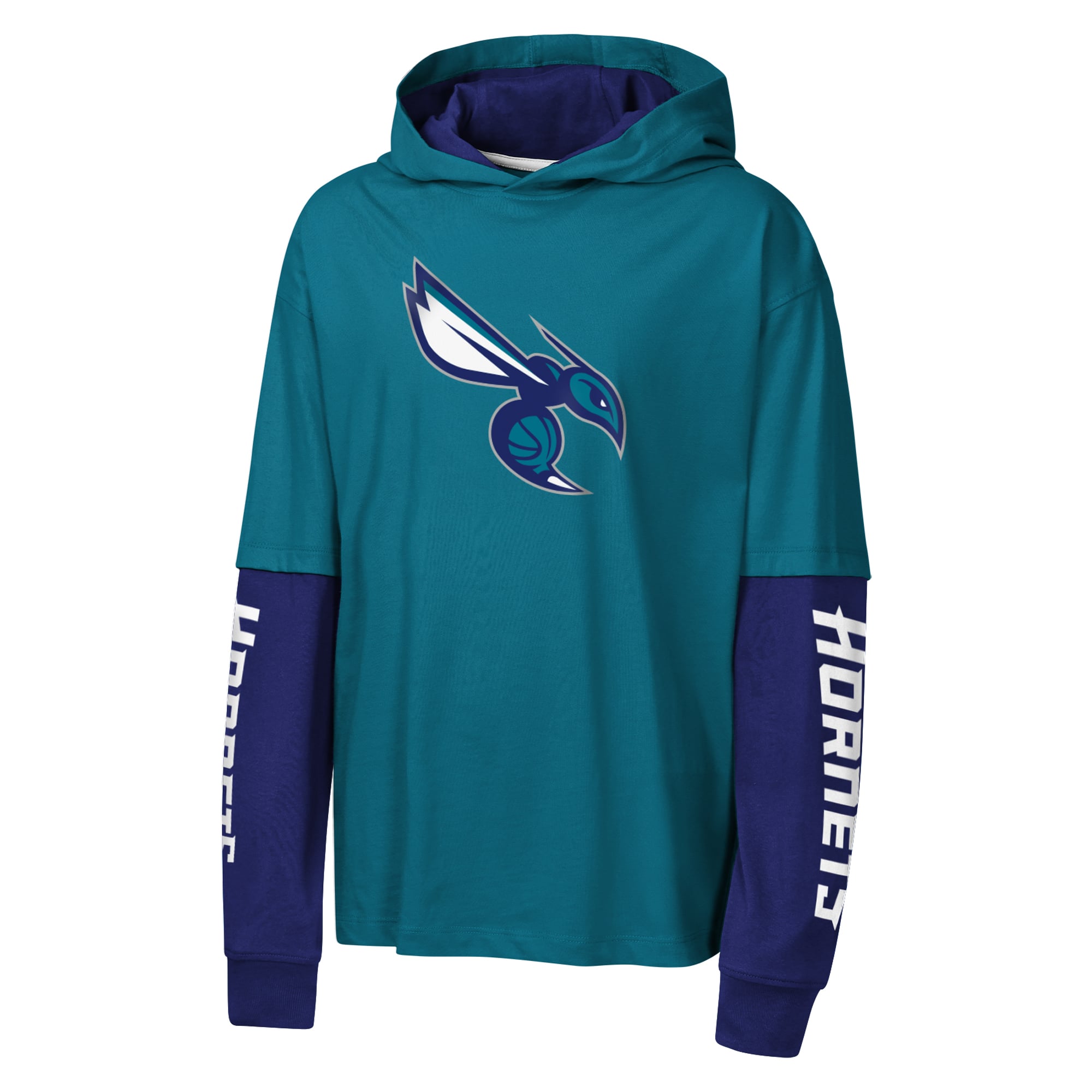 T-shirt à capuche surdimensionné en faux nickel double pour jeunes de la marque Outerstuff, couleur sarcelle, Charlotte Hornets