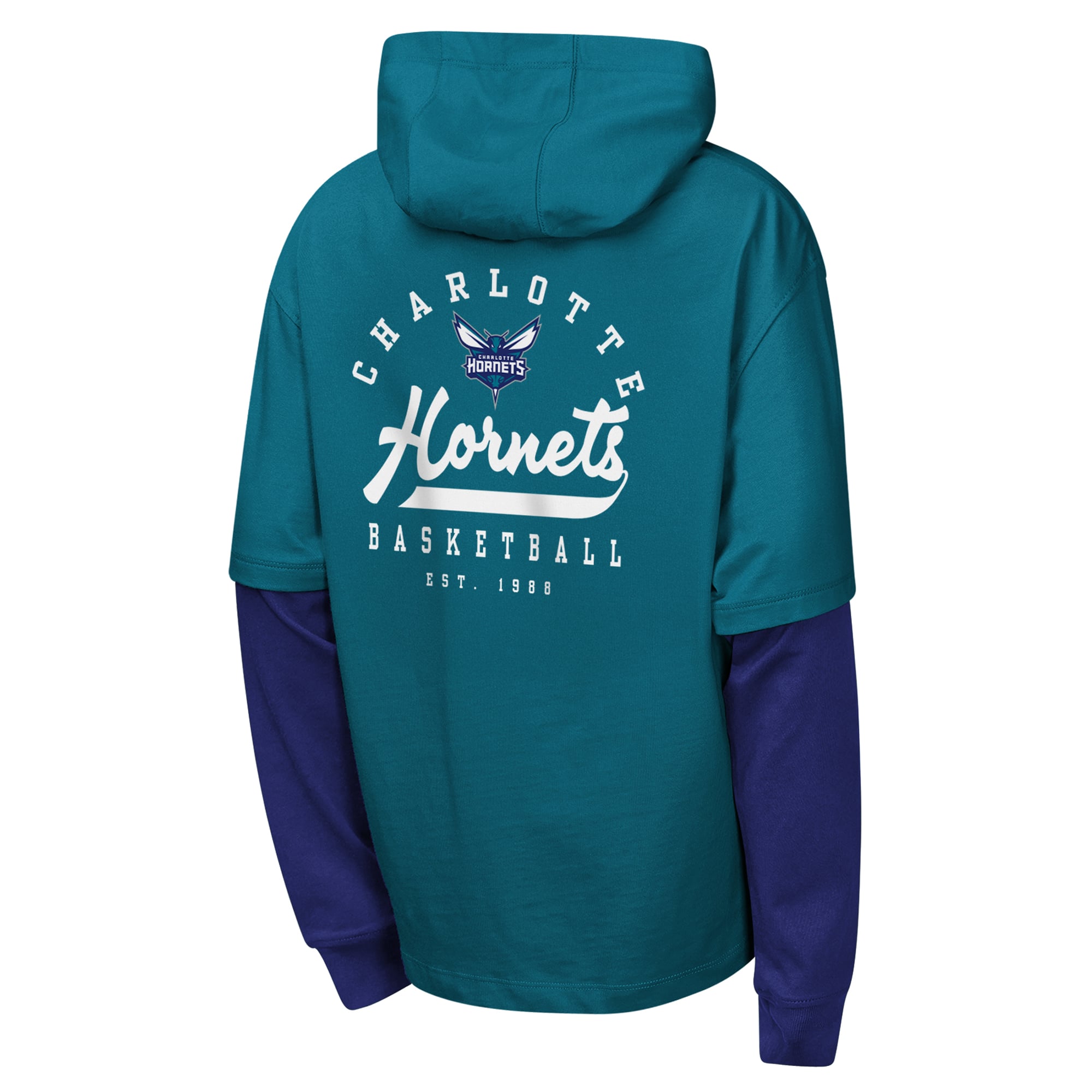 T-shirt à capuche surdimensionné en faux nickel double pour jeunes de la marque Outerstuff, couleur sarcelle, Charlotte Hornets