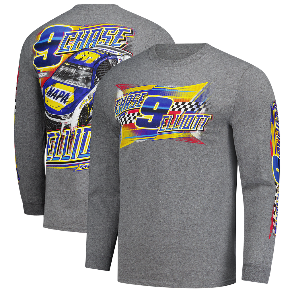 Men's Chase Elliott Classic Ink Heather Charcoal Long Sleeve T-Shirt