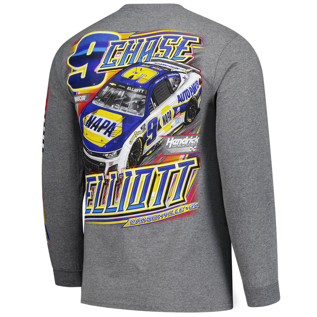 Men's Chase Elliott Classic Ink Heather Charcoal Long Sleeve T-Shirt