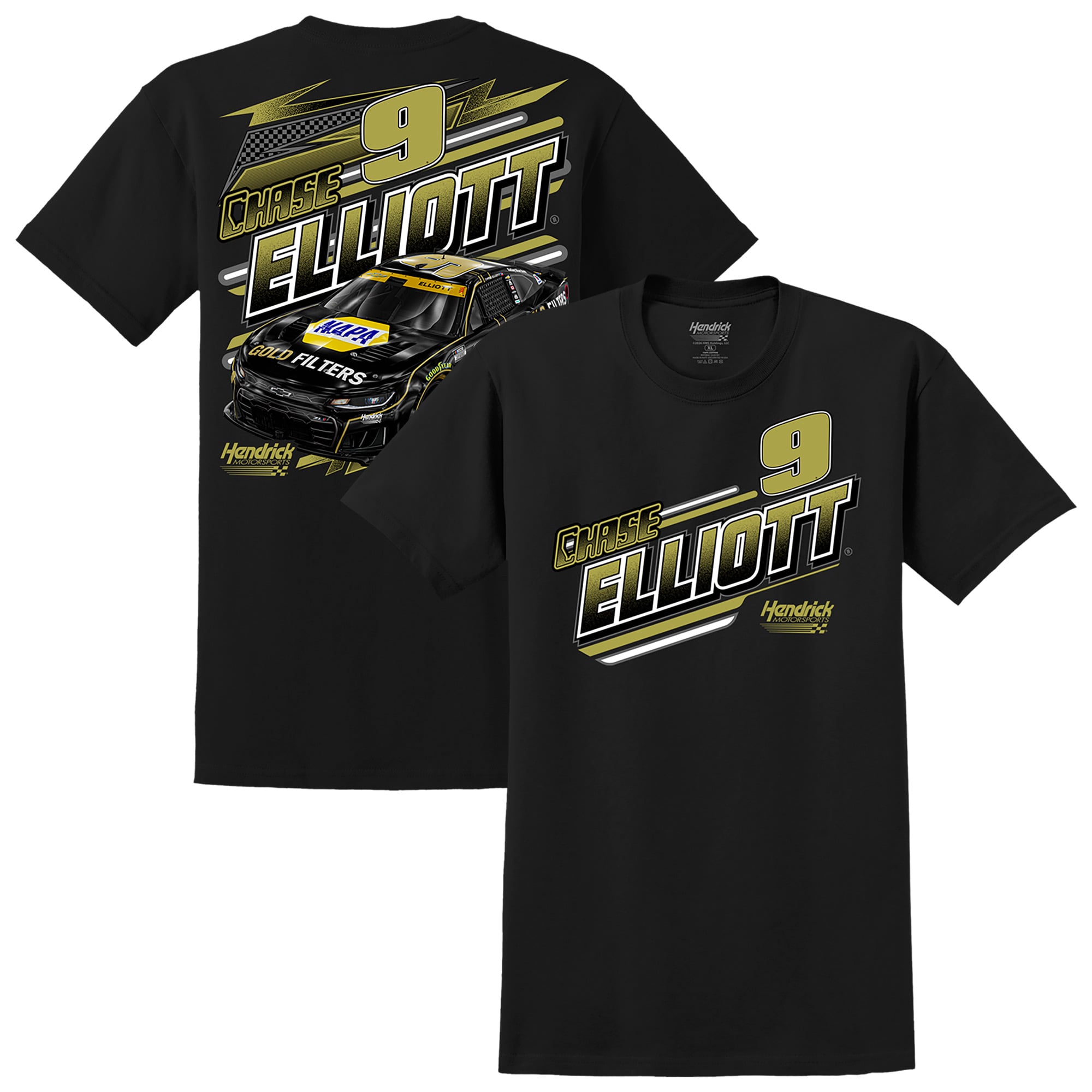 T-shirt noir Chase Elliott NAPA Gold Filter de la collection Hendrick Motorsports Team pour homme