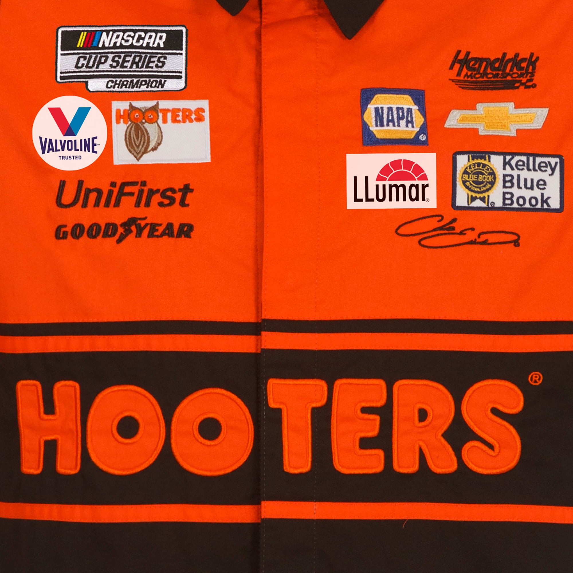 Men's Chase Elliott JH Design Black/Orange Hooters Official Pit Shirt
