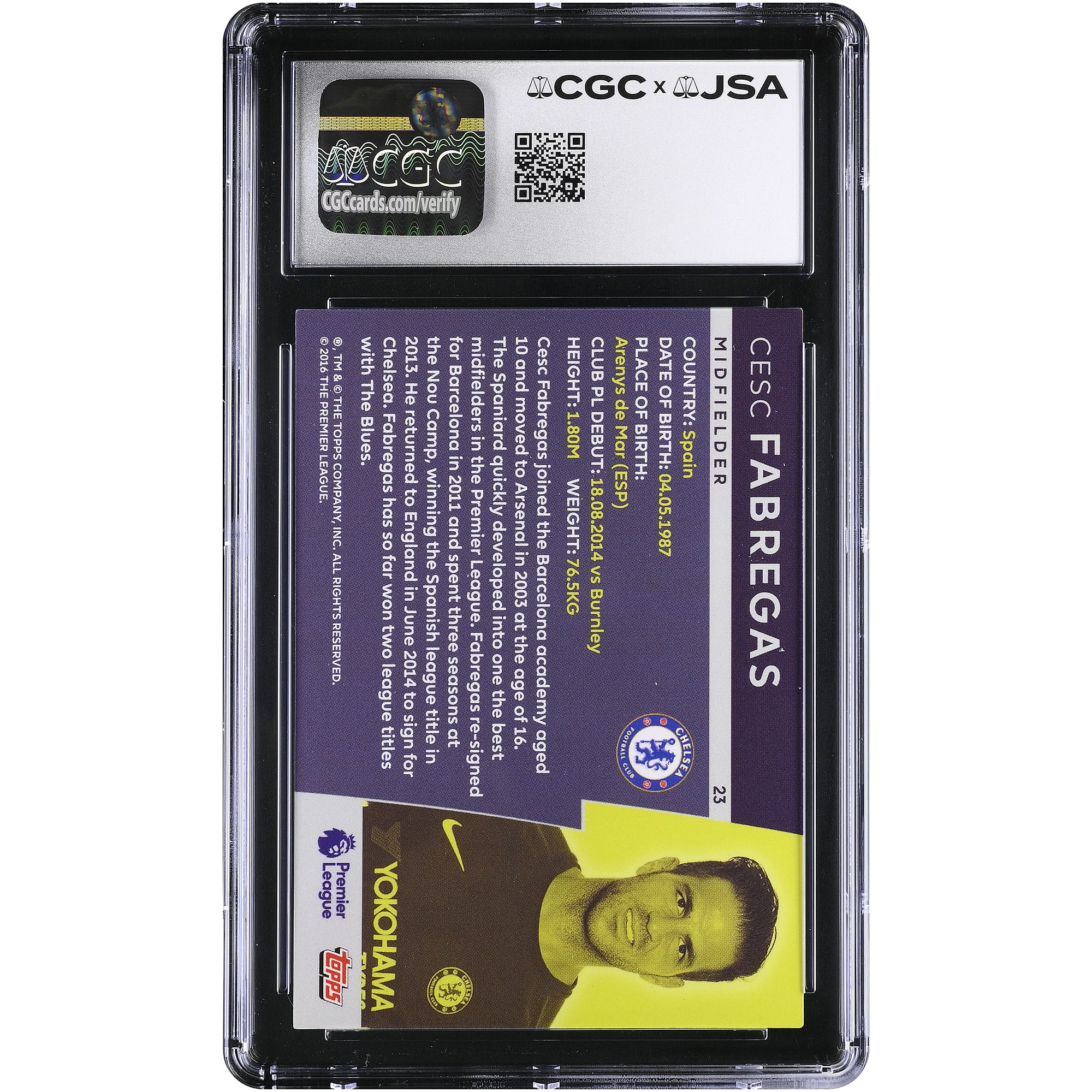 Cesc Fàbregas Chelsea Autographed 2017-18 Topps EPL Platinum #23 CGC Authenticated /10 Card