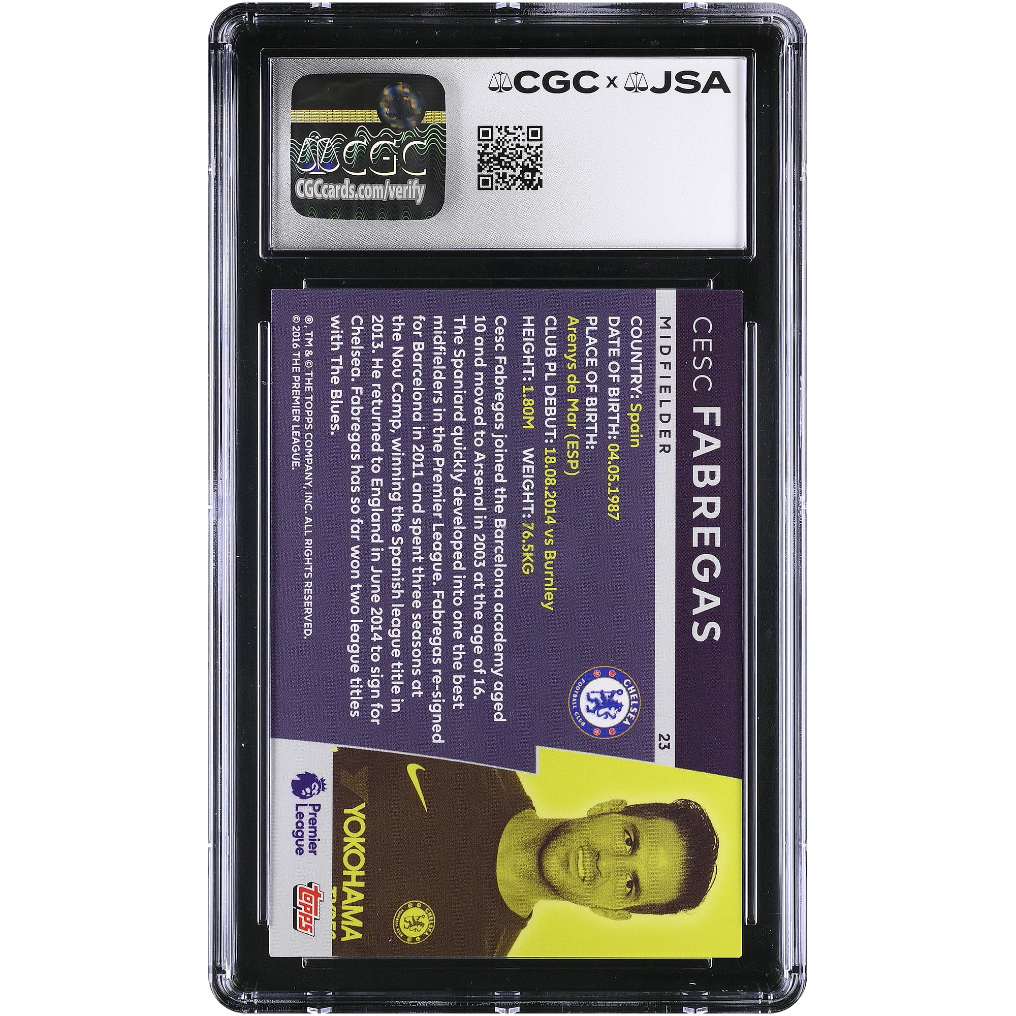 Cesc Fàbregas Chelsea Autographed 2017-18 Topps EPL Platinum #23 CGC Authenticated AUTO 10 Card
