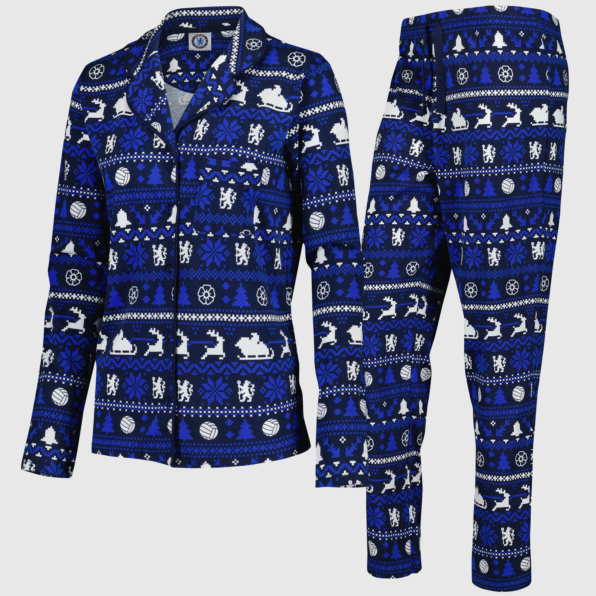 Chelsea Christmas Button Through Fairisle Pyjamas - Navy - Womens