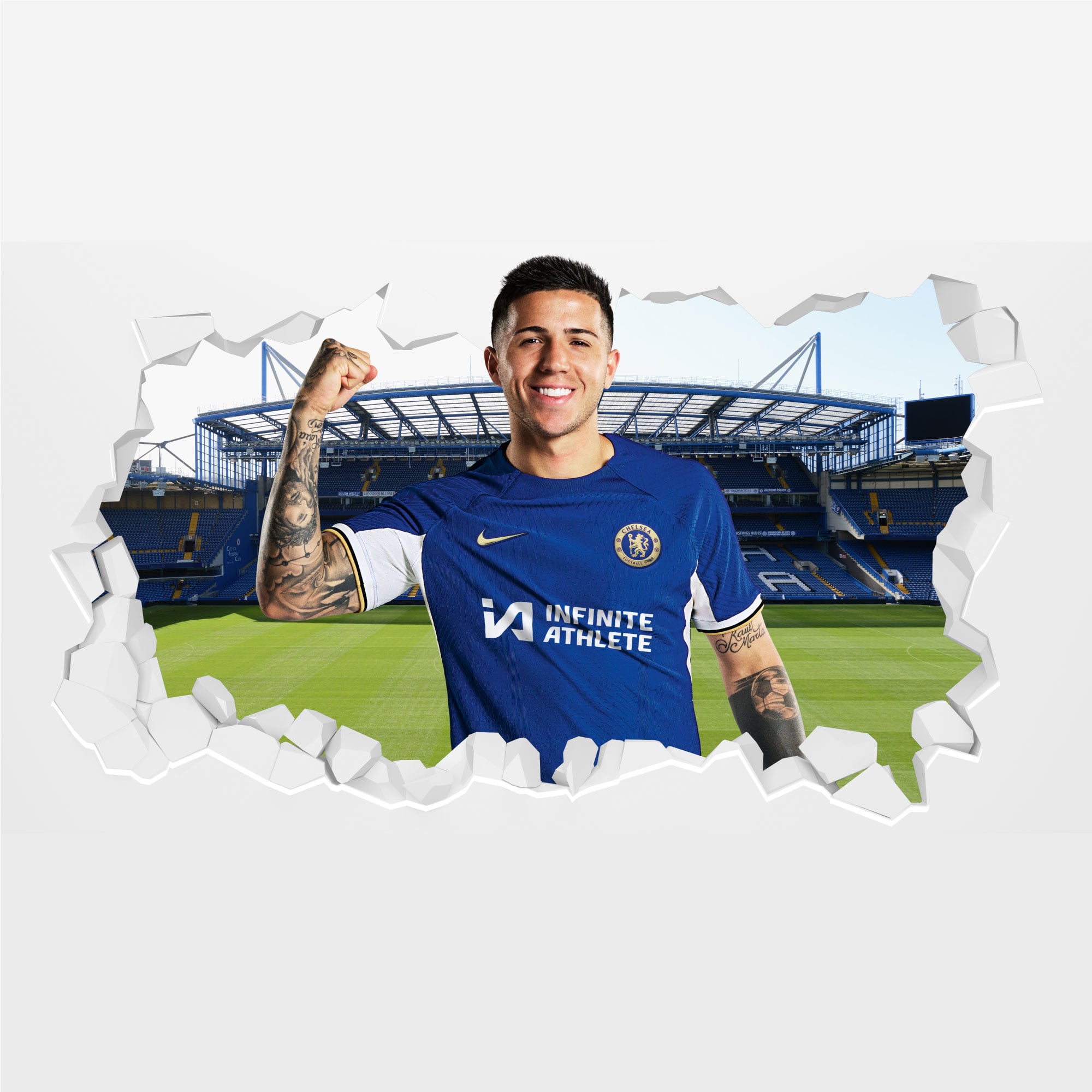 Inzo Sticker Chelsea Enzo Fernandez Broken Wall Sticker - 90cm width x 50cm height
