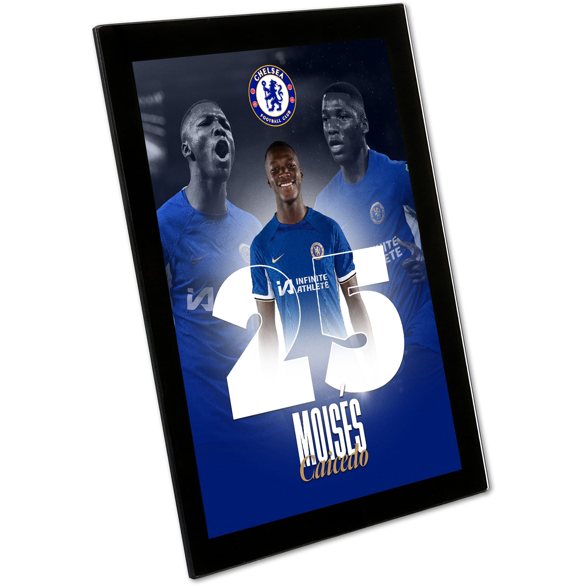 Chelsea Moises Caicedo 2023-24 Print - Glass Frame - 8 x 6 Inch