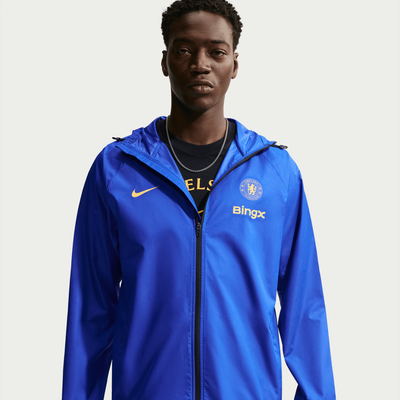 Chelsea Nike Academy Pro Kapuzen-Regenjacke – Hellblau