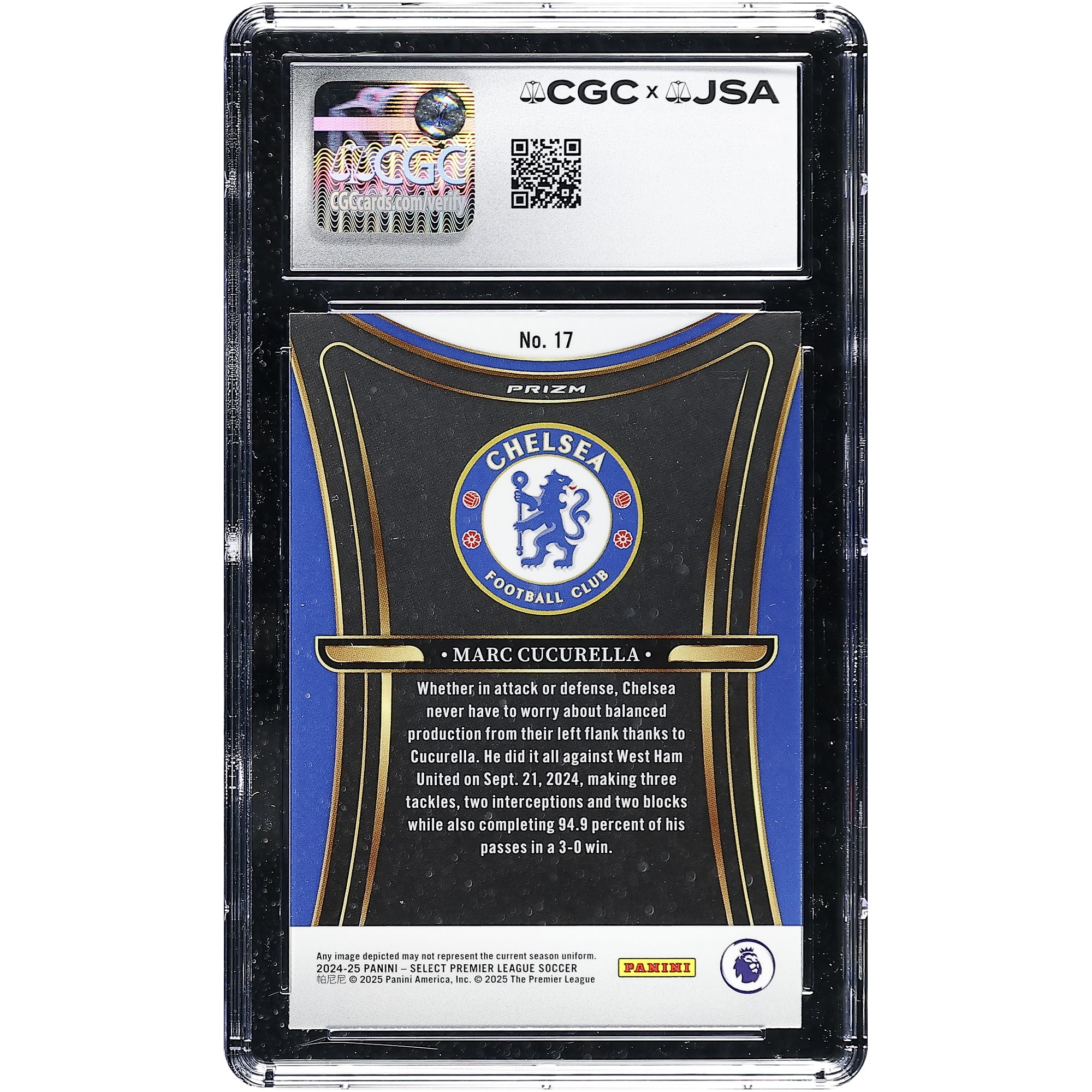 Marc Cucurella Chelsea Autographed 2024-25 Panini Select EPL Unstoppable #17 CGC Authenticated 9/10 Card