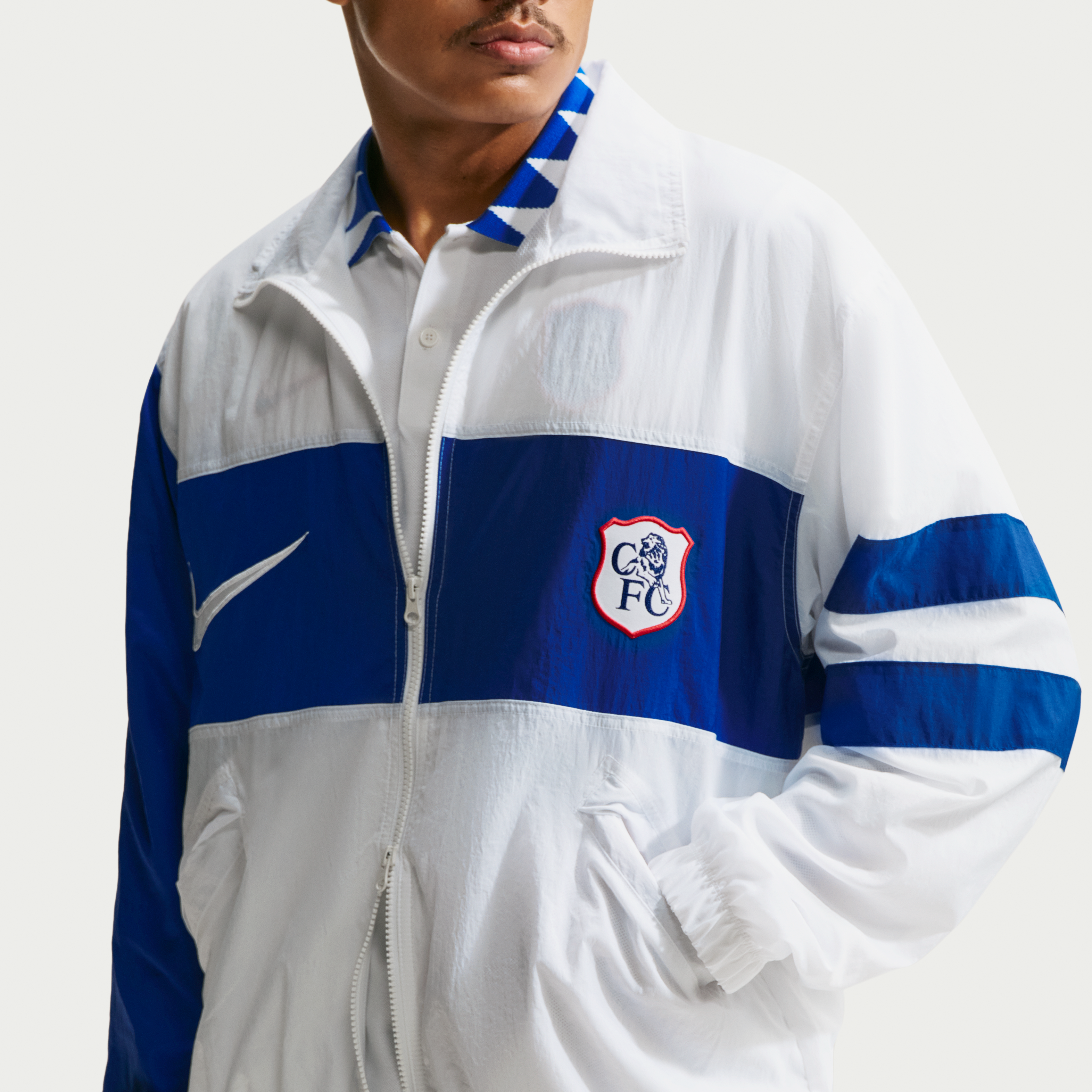 Veste de survêtement zippée Nike Chelsea Third i96 blanche et bleue pour homme