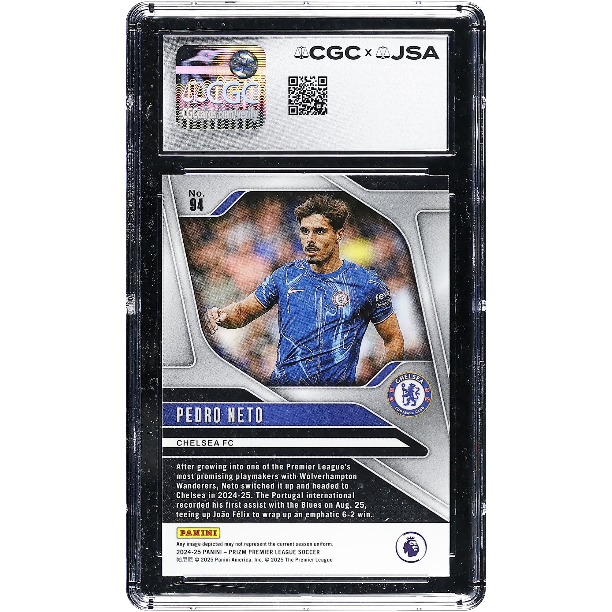 Pedro Neto Chelsea Autographed 2024-25 Panini Prizm Premier League #94 CGC Authenticated Auto 10 Card