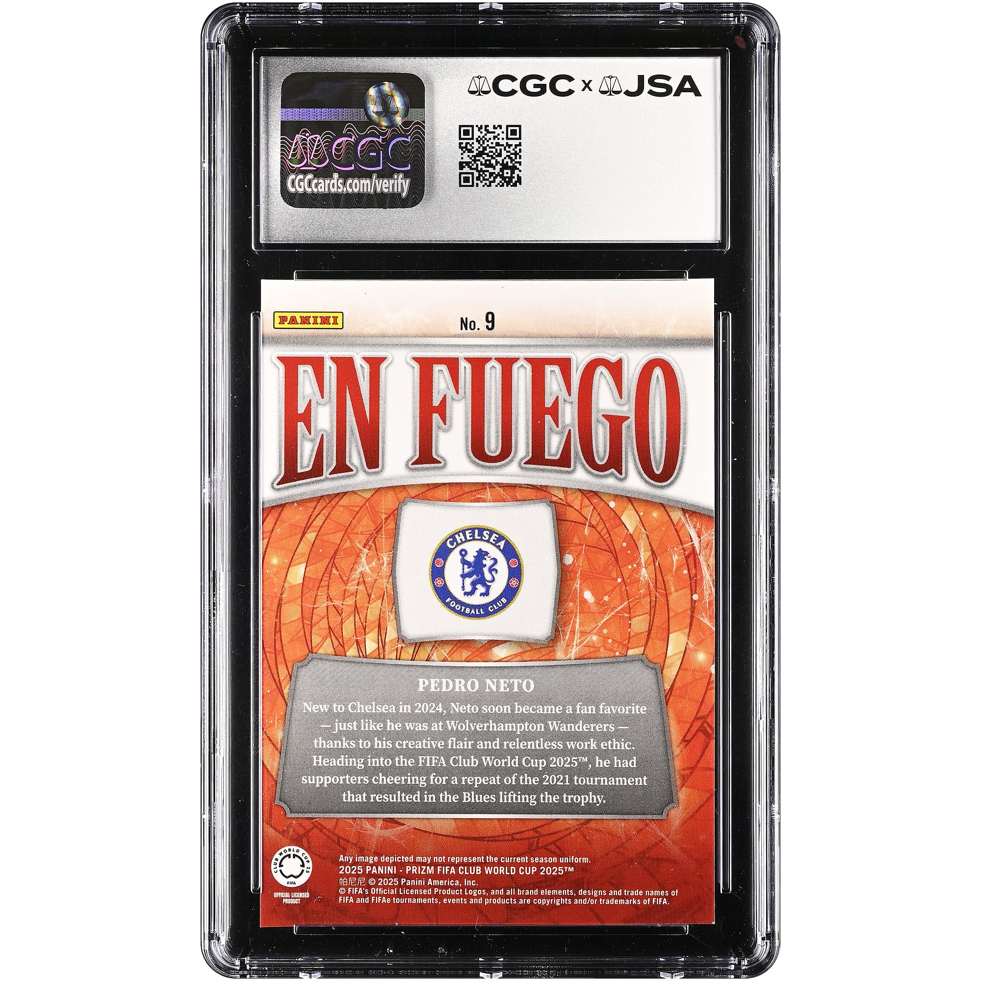 Pedro Neto Chelsea Autographed 2025 Panini Prizm Club World Cup En Fuego #9 CGC Authenticated Auto 10 Card