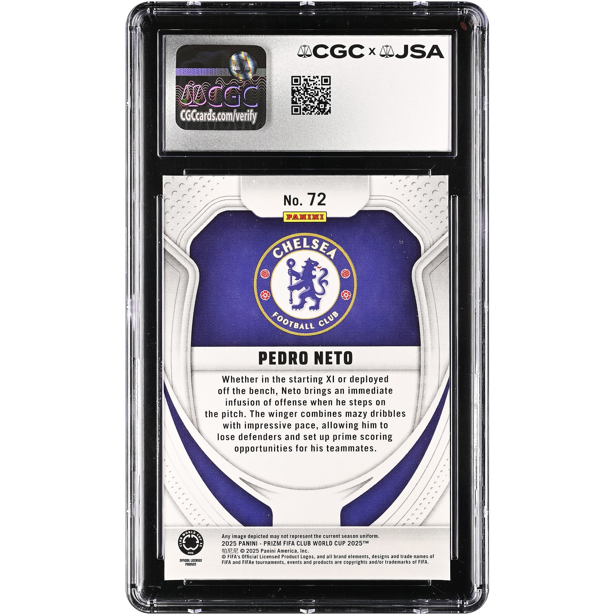 Pedro Neto Chelsea Autographed 2025 Panini Prizm Club World Cup #72 CGC Authenticated / Card