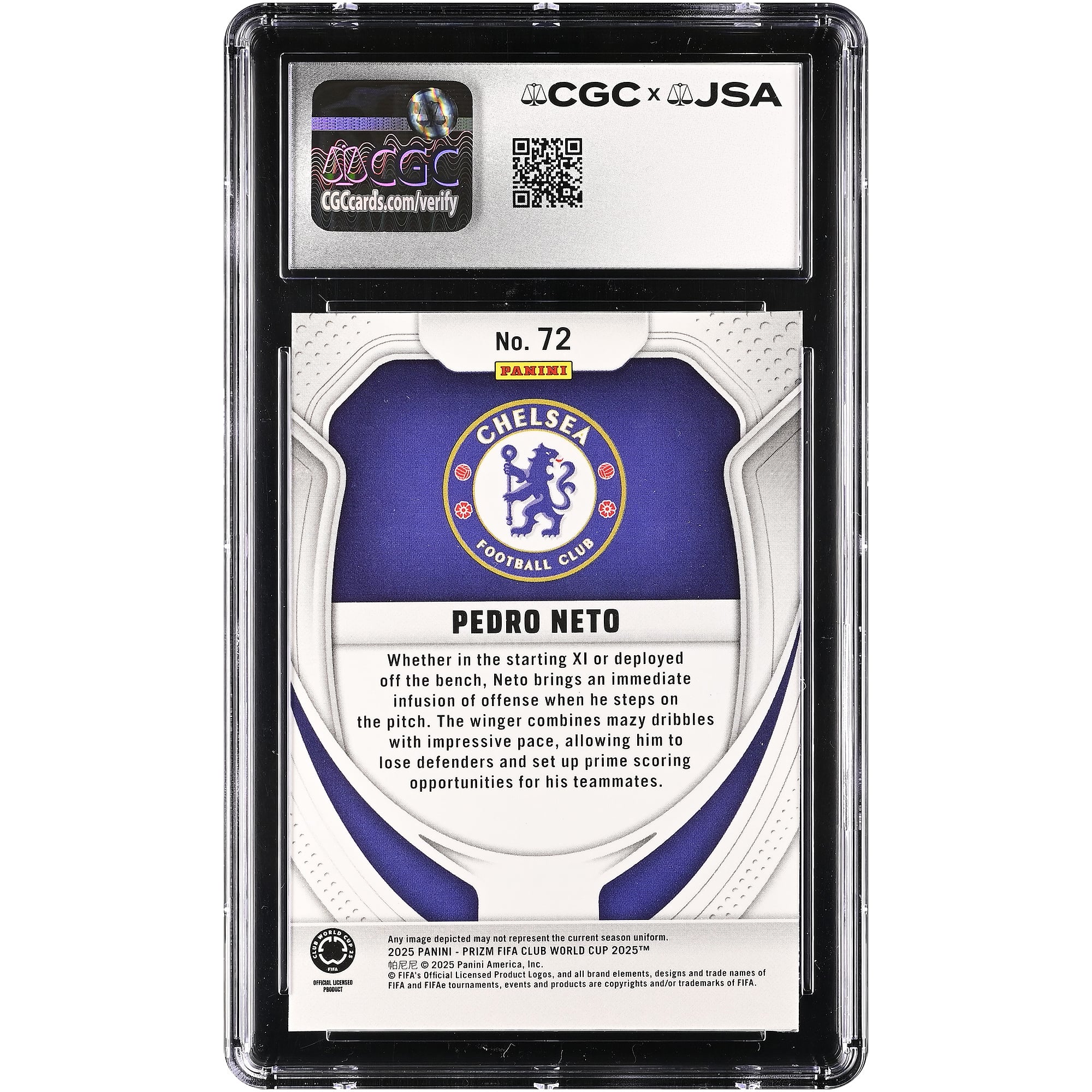 Pedro Neto Chelsea Autographed 2025 Panini Prizm Club World Cup #72 CGC Authenticated MINT 9 Card