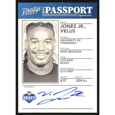 2022 Prestige NFL Passport Signatures #26 Velus Jones Jr.