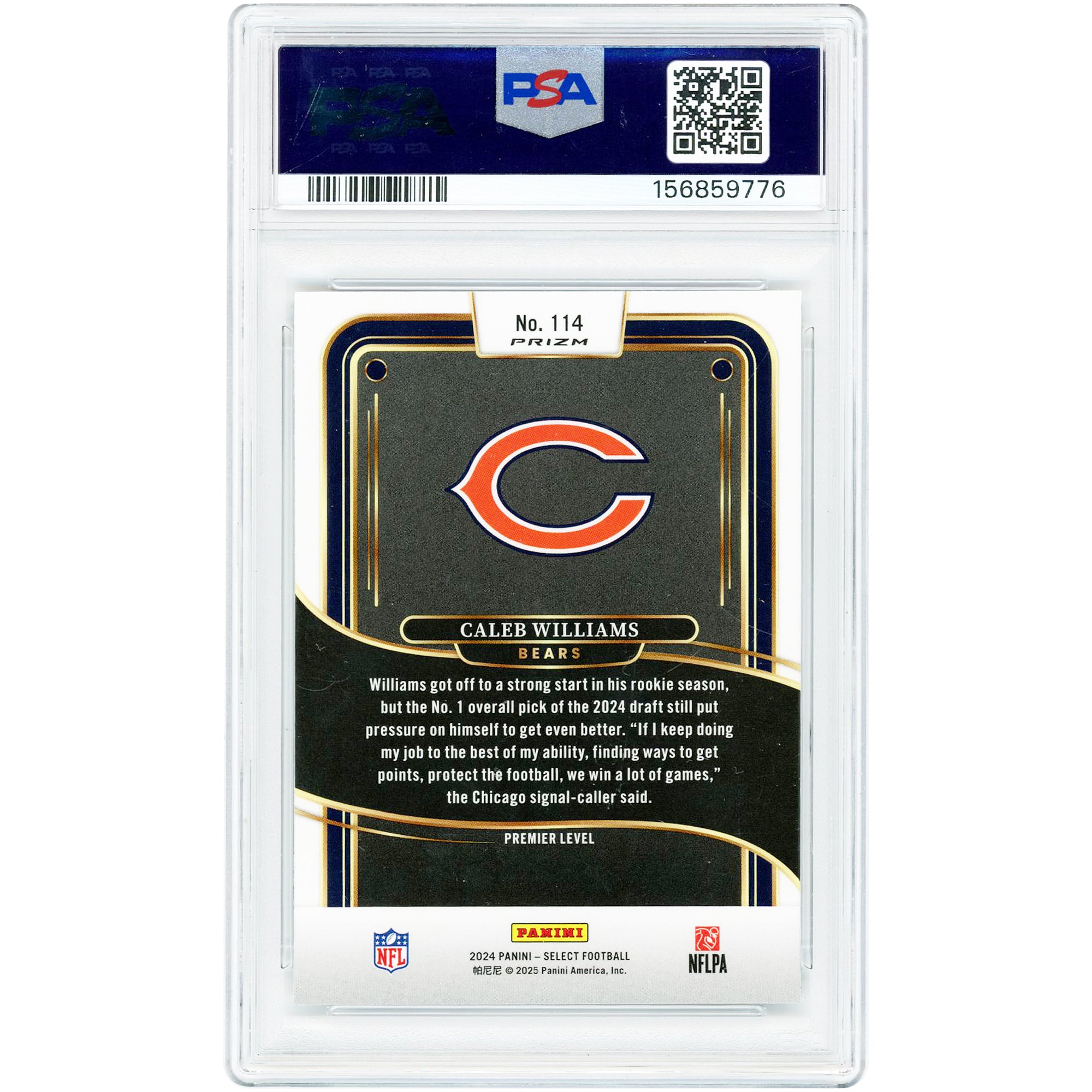 Caleb Williams Chicago Bears 2024 Panini Select White Sparkle #114 PSA Authenticated 10 Rookie Card