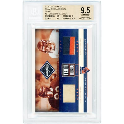 Clyde Turner & Brian Urlacher Chicago Bears 2006 Leaf Limited Dual Multi Color Game Used Relics #TTC-2 #28/30 BGS Authenticated 9.5 Card