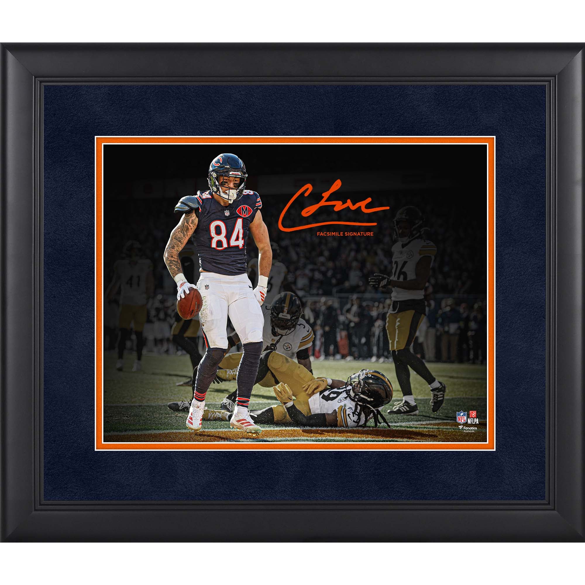 Photo encadrée avec la signature fac-similé de Colston Loveland, joueur des Chicago Bears, format 11 x 14 pouces.
