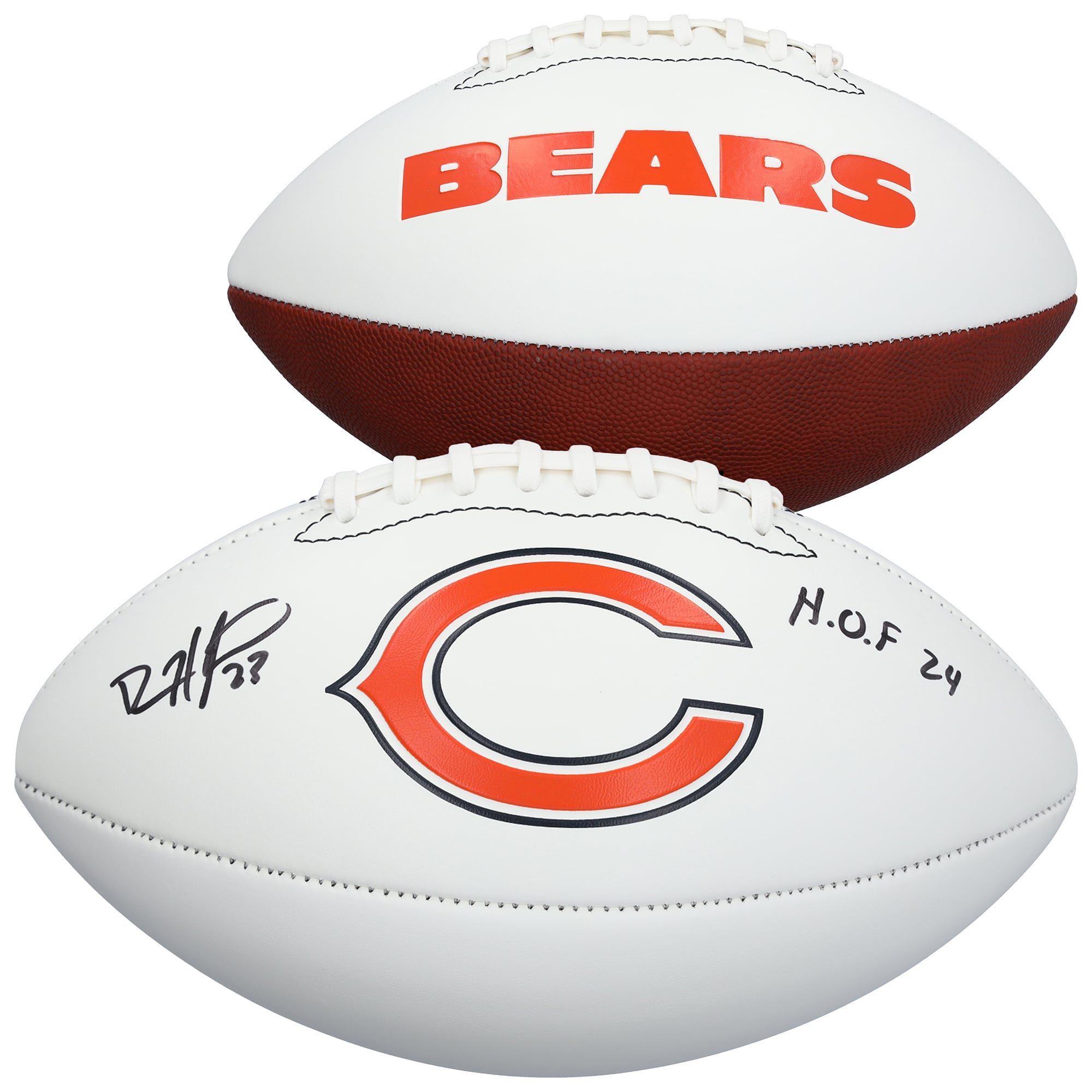 Ballon de football américain Franklin White Panel autographié par Devin Hester des Chicago Bears avec inscription « HOF 24 »