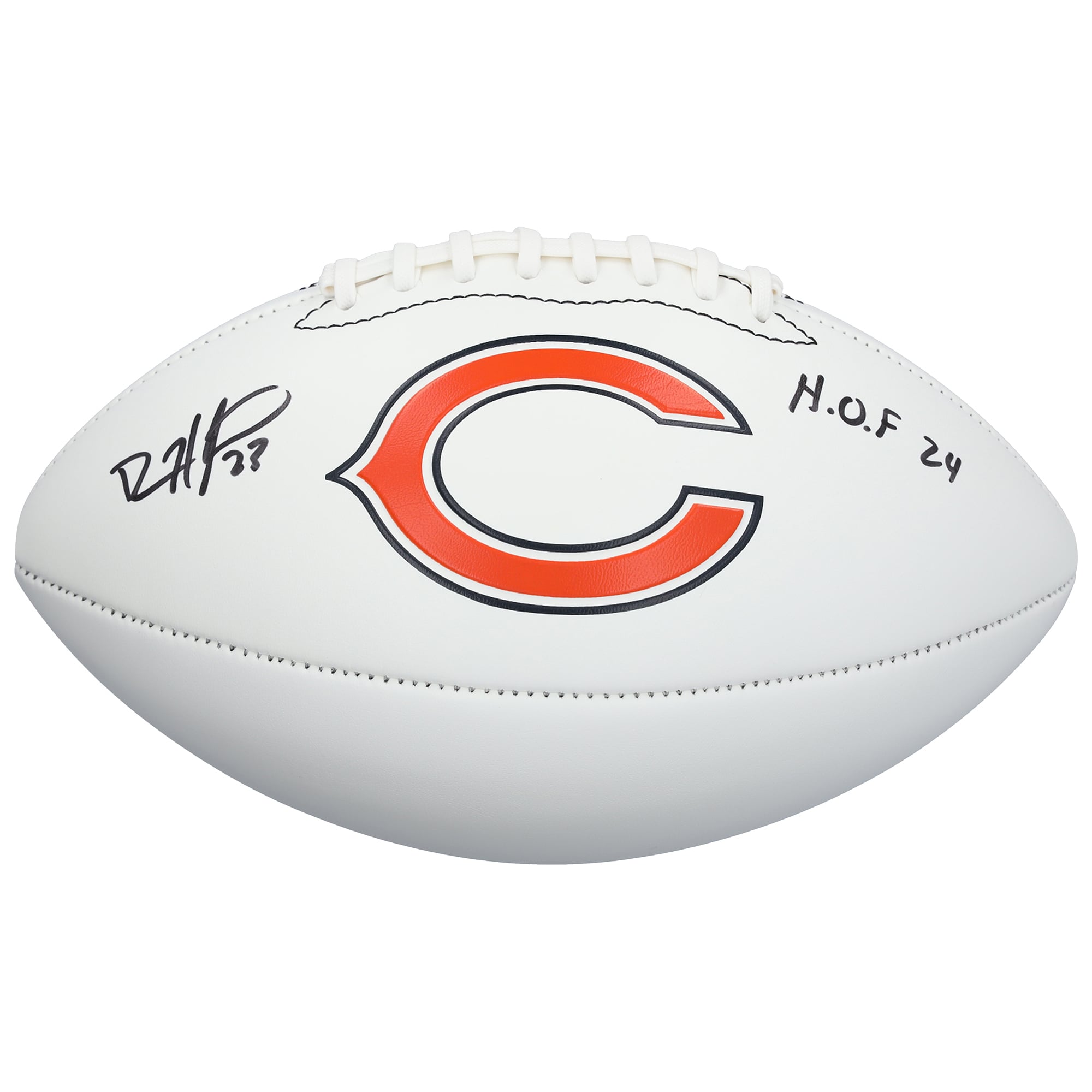 Ballon de football américain Franklin White Panel autographié par Devin Hester des Chicago Bears avec inscription « HOF 24 »