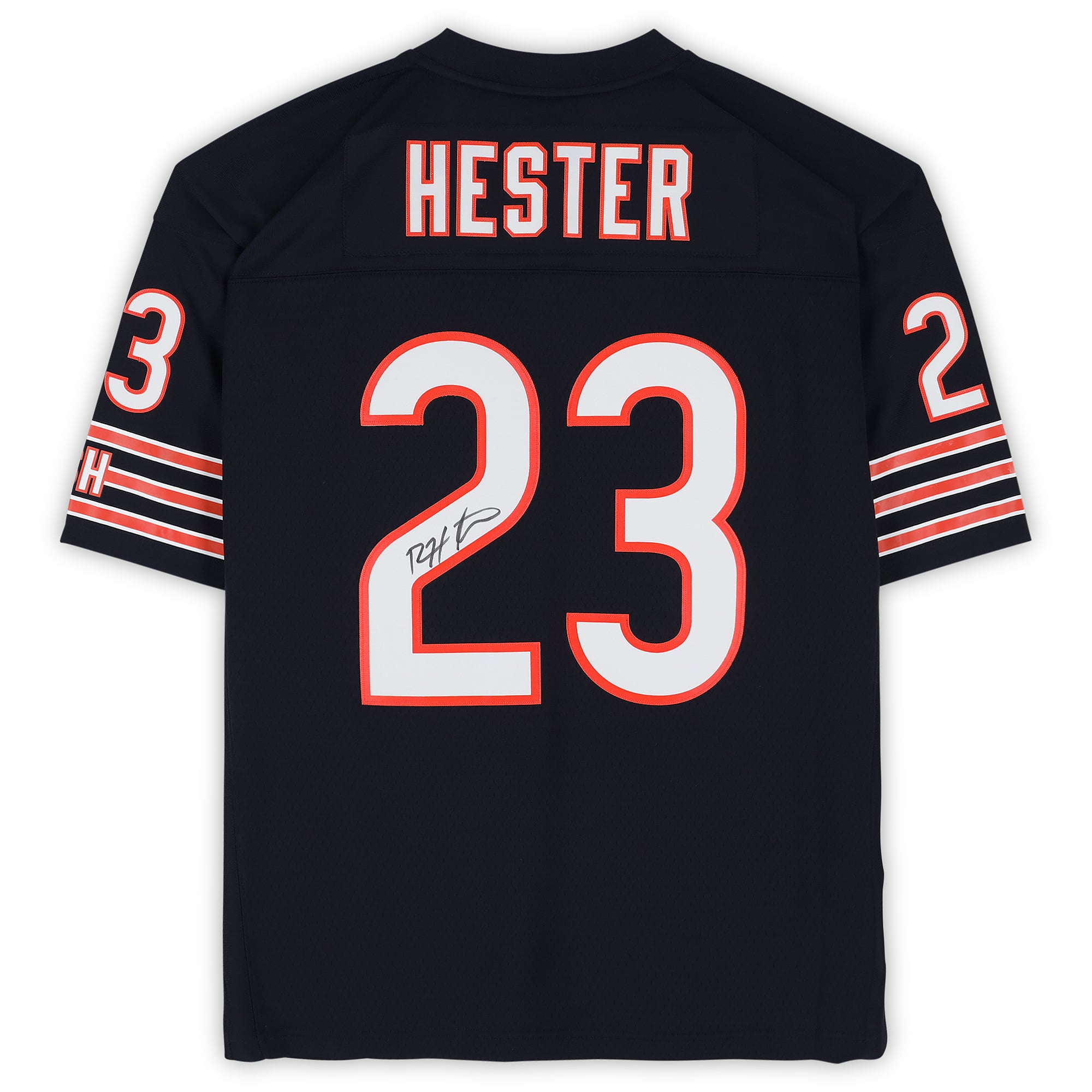 Maillot réplique Mitchell & Ness bleu marine 2006 autographié par Devin Hester des Bears de Chicago
