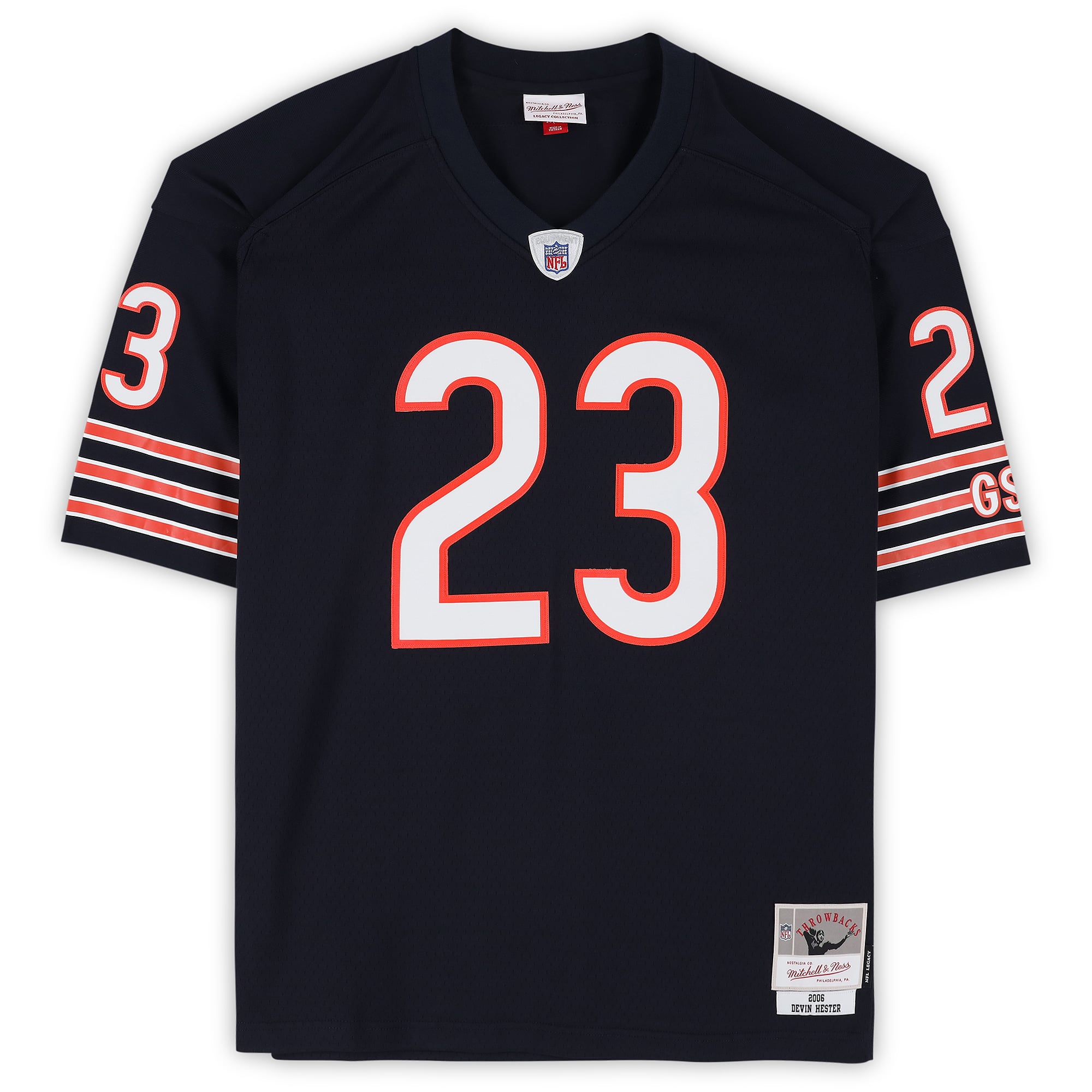 Maillot réplique Mitchell & Ness bleu marine 2006 autographié par Devin Hester des Bears de Chicago
