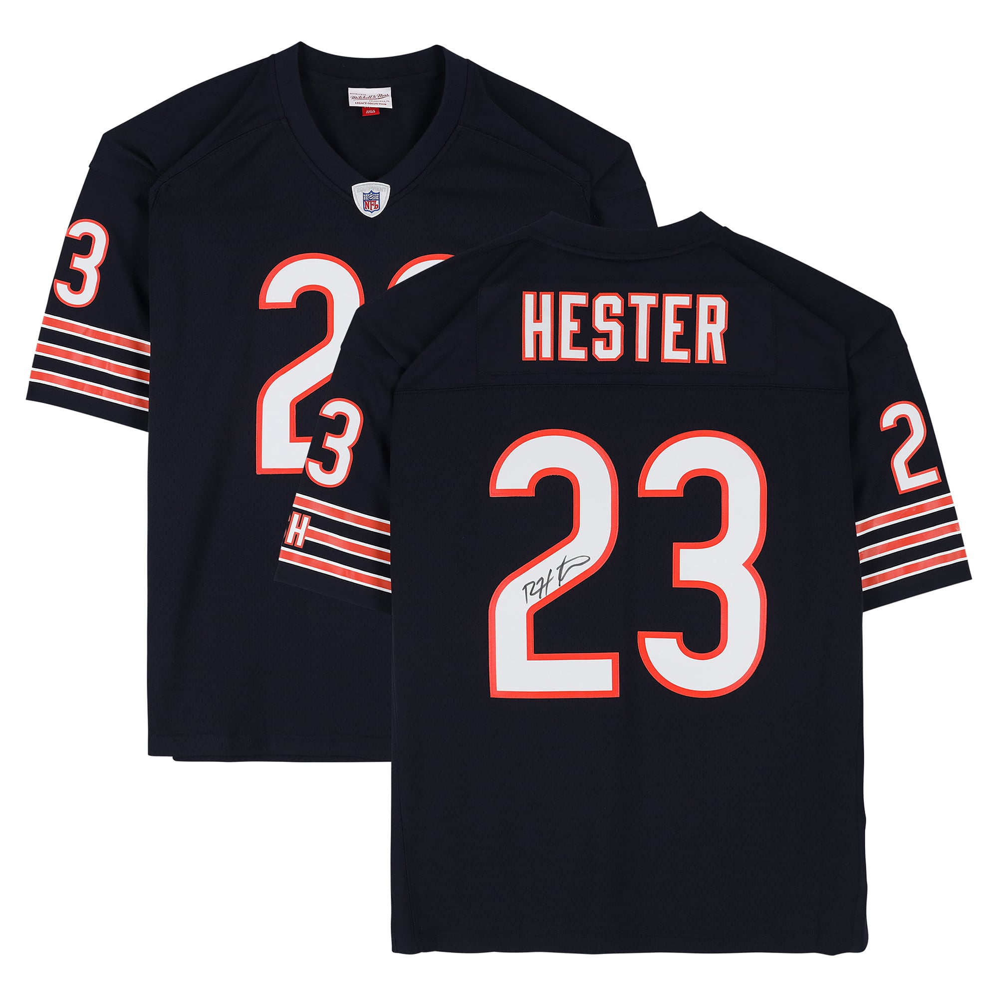Maillot réplique Mitchell & Ness bleu marine 2006 autographié par Devin Hester des Bears de Chicago