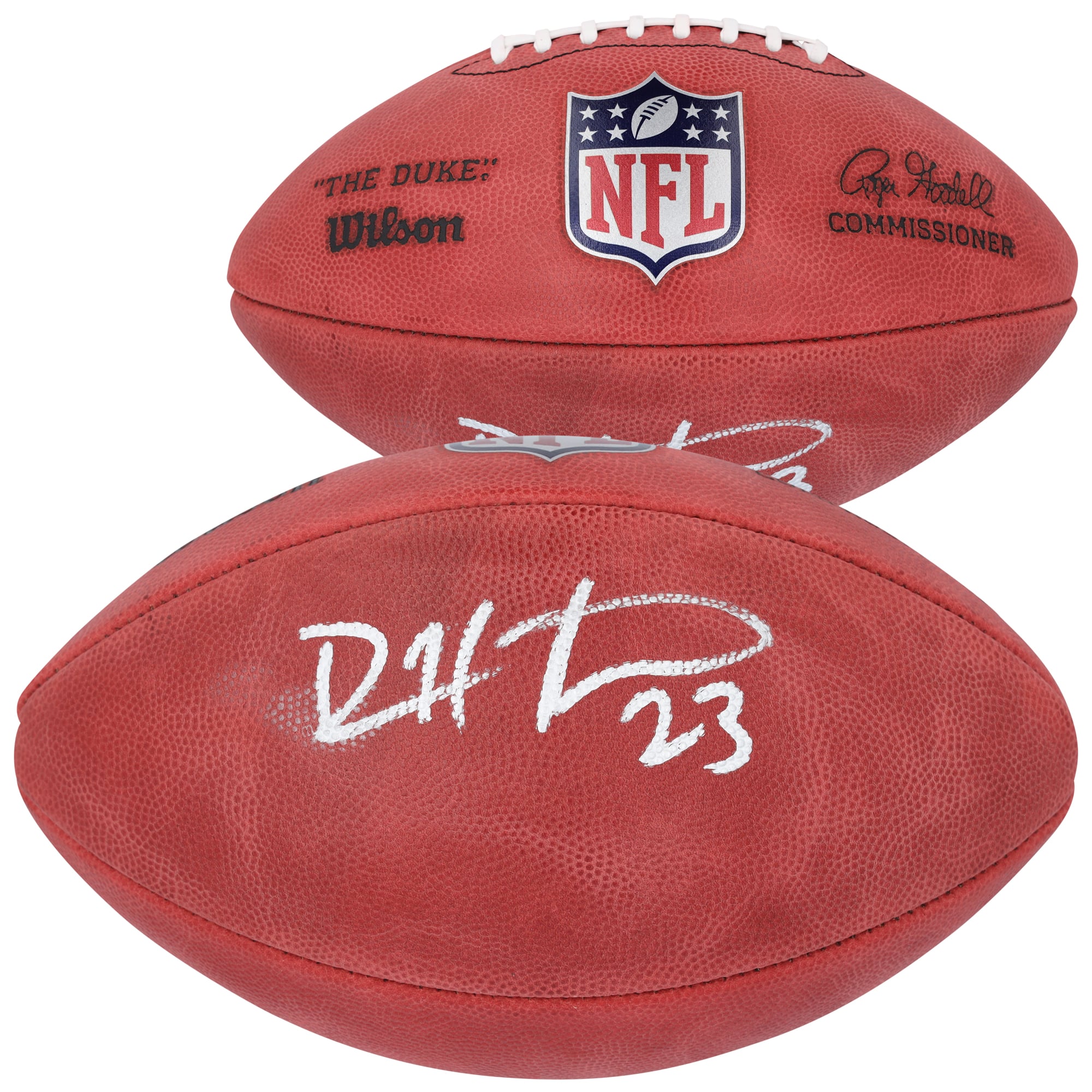 Ballon de football Wilson Duke dédicacé par les Chicago Bears par Devin Hester en couleur