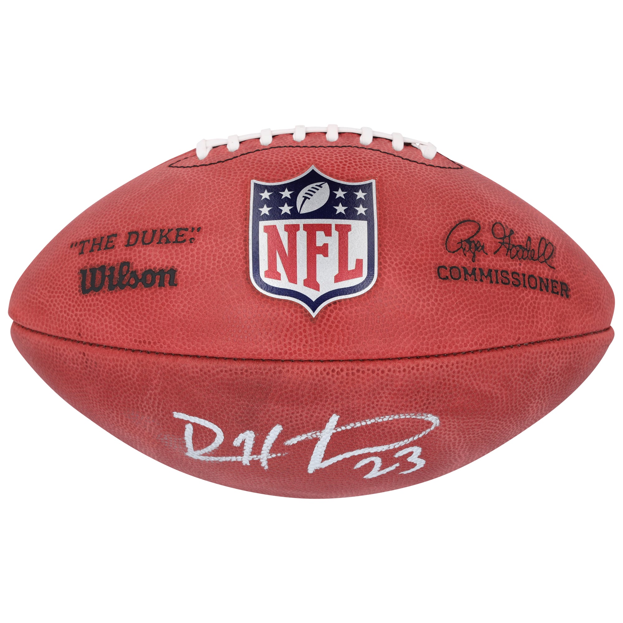 Ballon de football Wilson Duke dédicacé par les Chicago Bears par Devin Hester en couleur