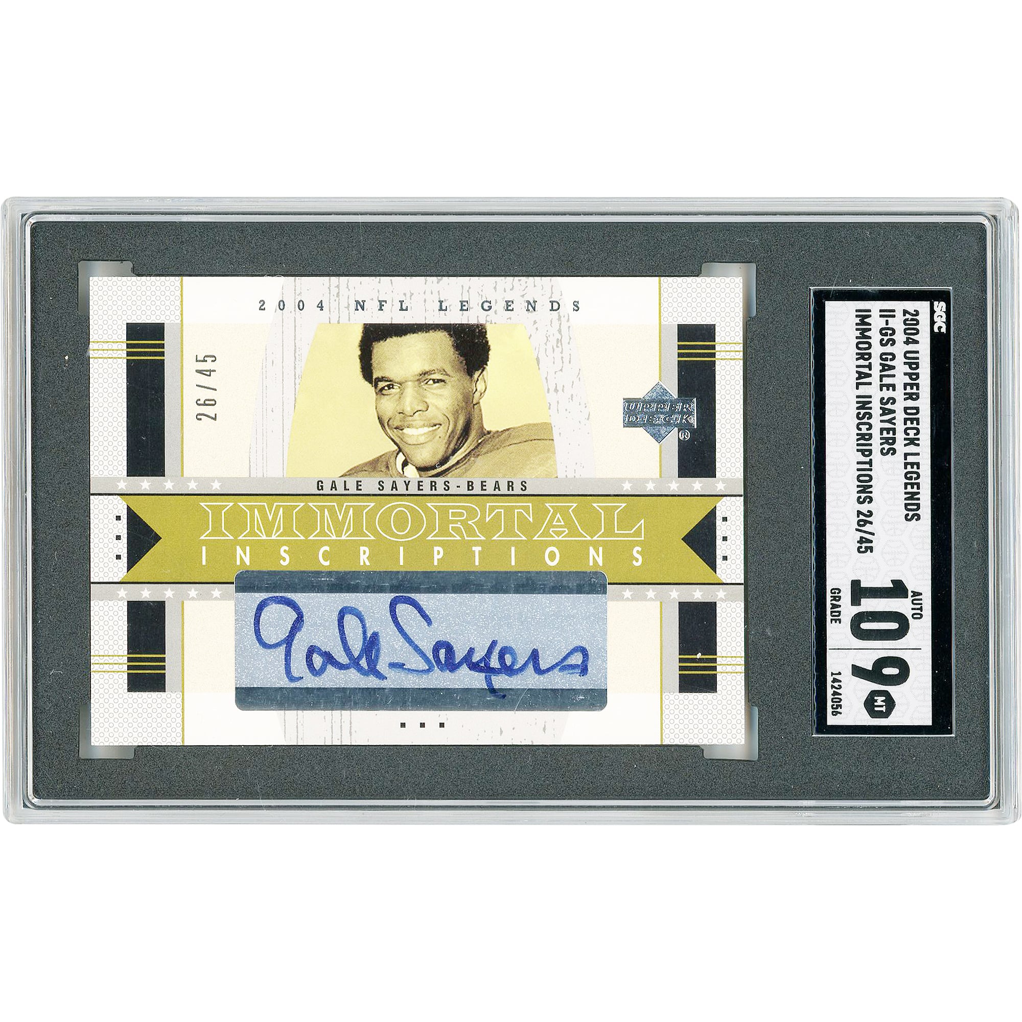 Gale Sayers Chicago Bears Autographed 2004 Upper Deck Legends Immortal Inscriptions #II-GS #26/45 SGC Authenticated 9/10 Card
