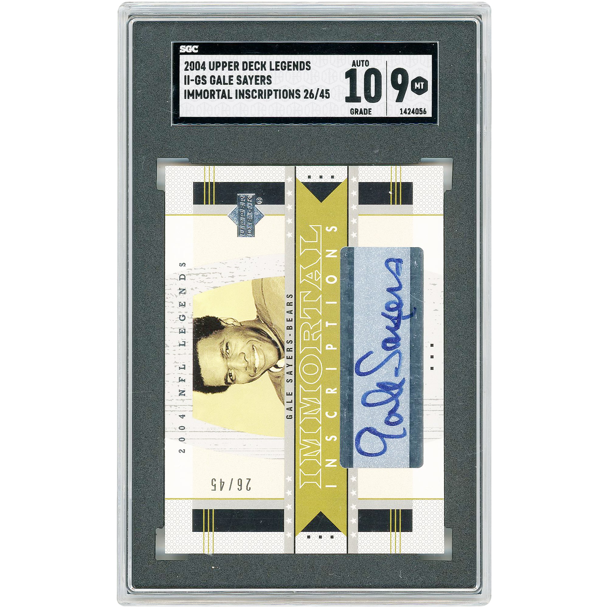 Gale Sayers Chicago Bears Autographed 2004 Upper Deck Legends Immortal Inscriptions #II-GS #26/45 SGC Authenticated 9/10 Card
