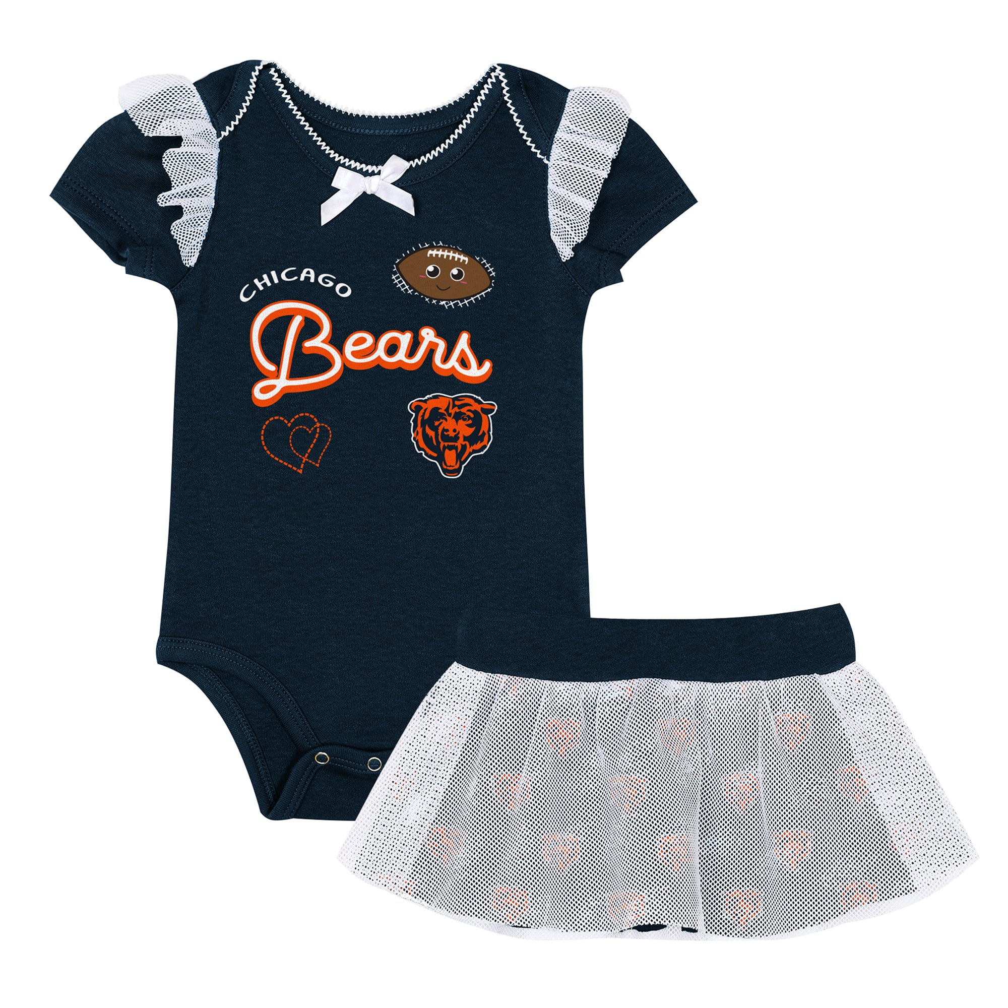 Ensemble body et jupe imprimé cœurs fondus Chicago Bears bleu marine pour bébé fille Outerstuff