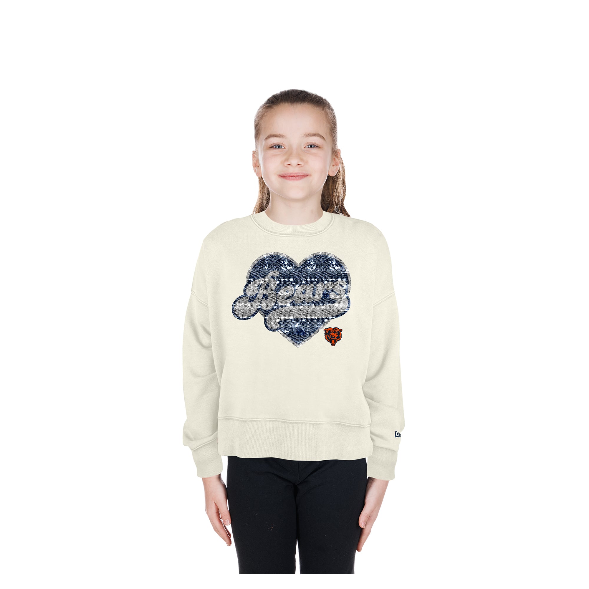 Sweat-shirt à sequins réversibles New Era beige clair pour fille, Chicago Bears.