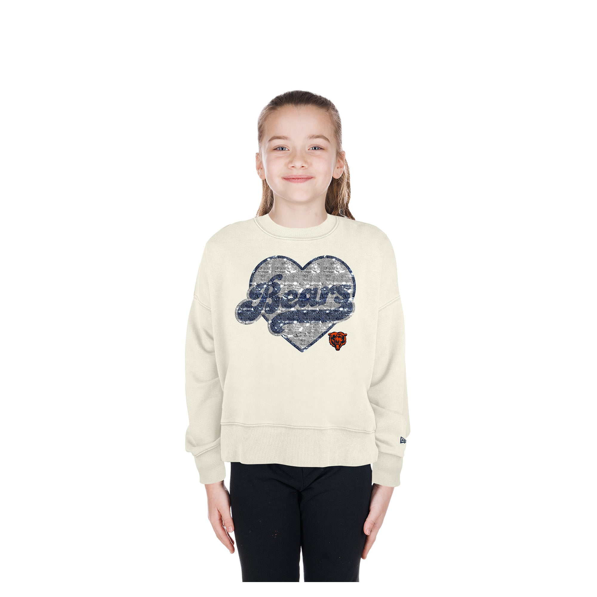 Sweat-shirt à sequins réversibles New Era beige clair pour fille, Chicago Bears.